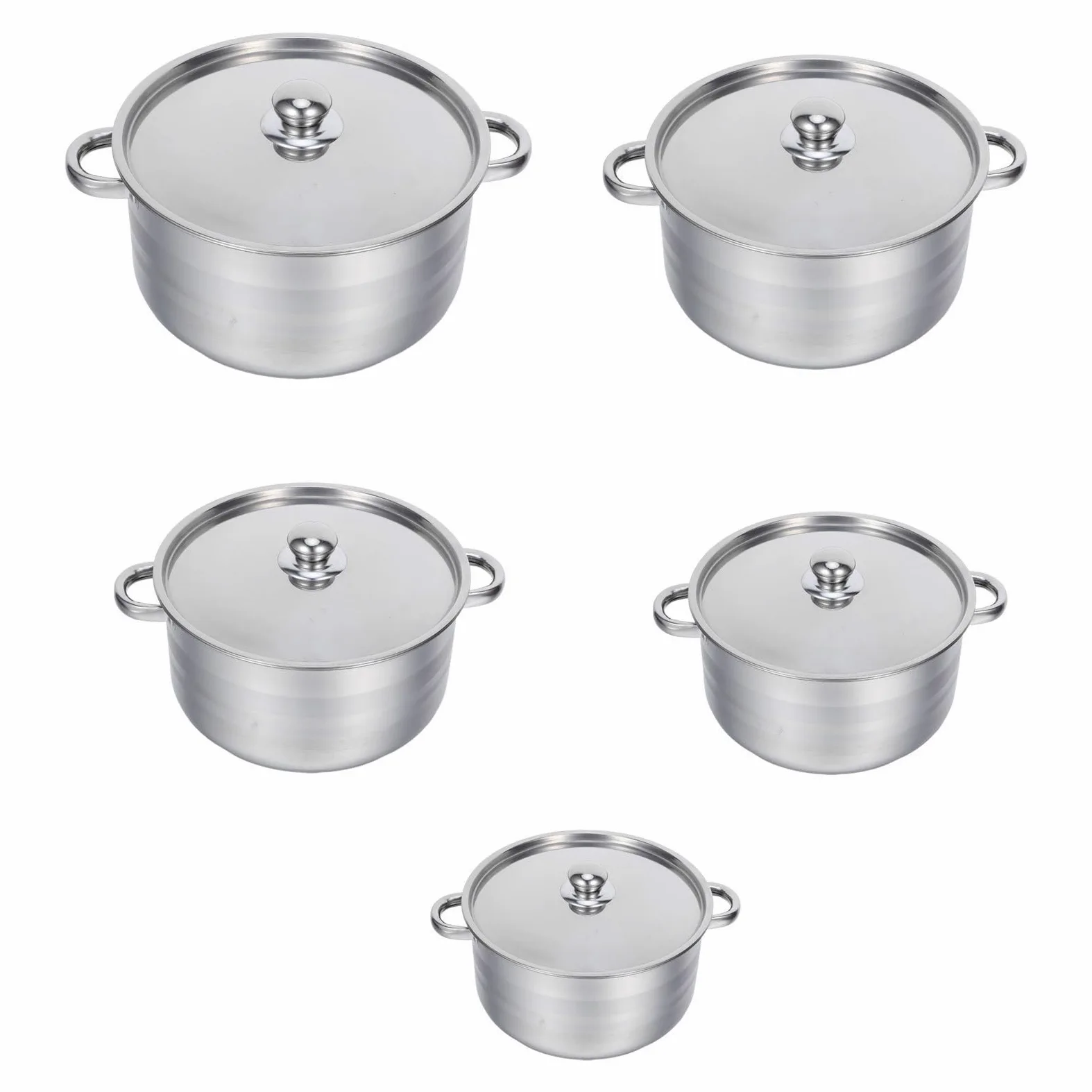 SUPVOX Set Pentole in Acciaio Inossidabile 10 Pezzi con Doppio Manico e Coperchio, Design Elegante e Moderno, Facile da Pulire, per Cucina e Ristorante
