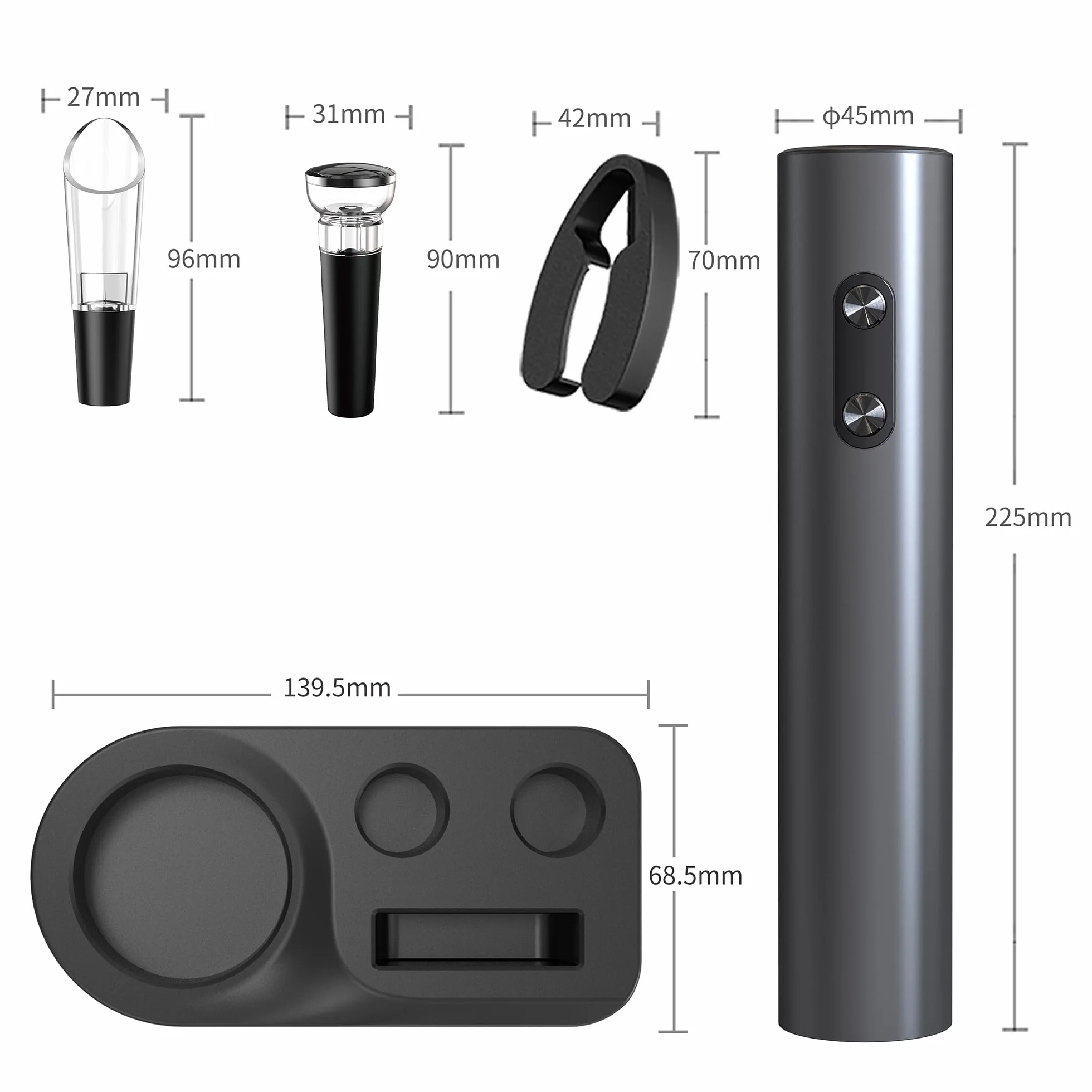 Apribottiglie Elettrico Automatico Professionale Nero Base Set a Pile