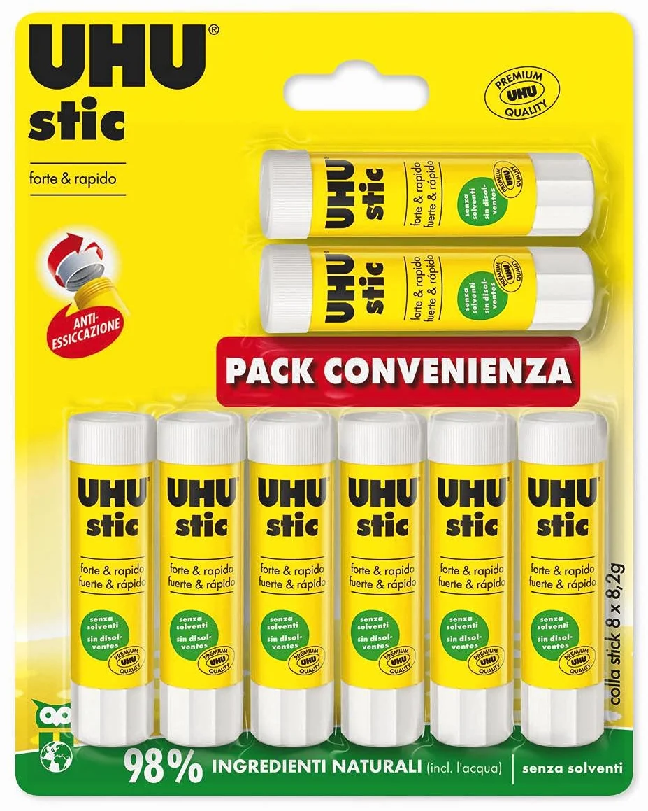 UHU colla stick 8x8,2g colla per bambini scuola ufficio