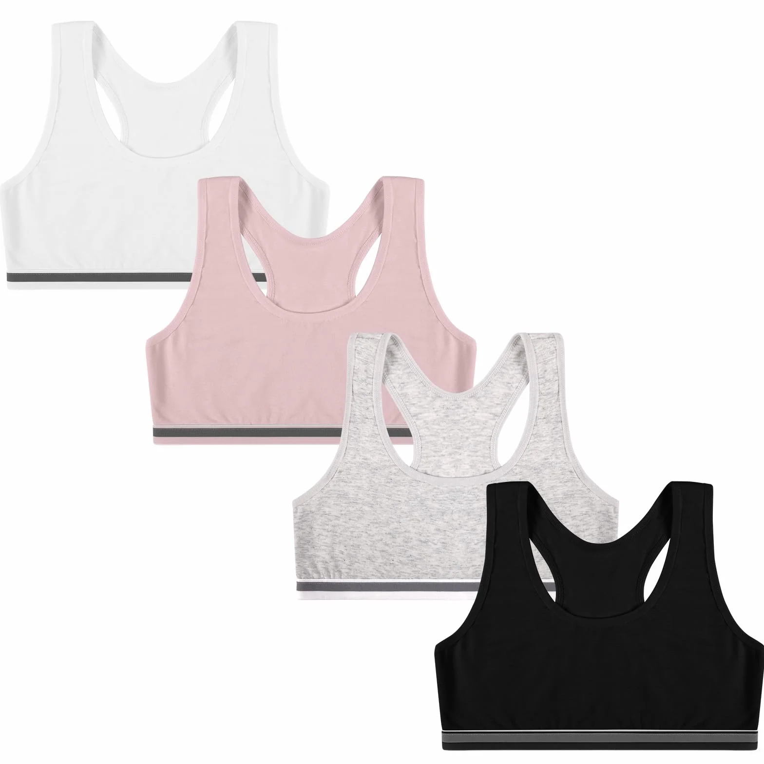 Flintronic 4 Pezzi Reggiseno Sportivo Bambine Cotone Non Imbottito Top Corto Allenamento