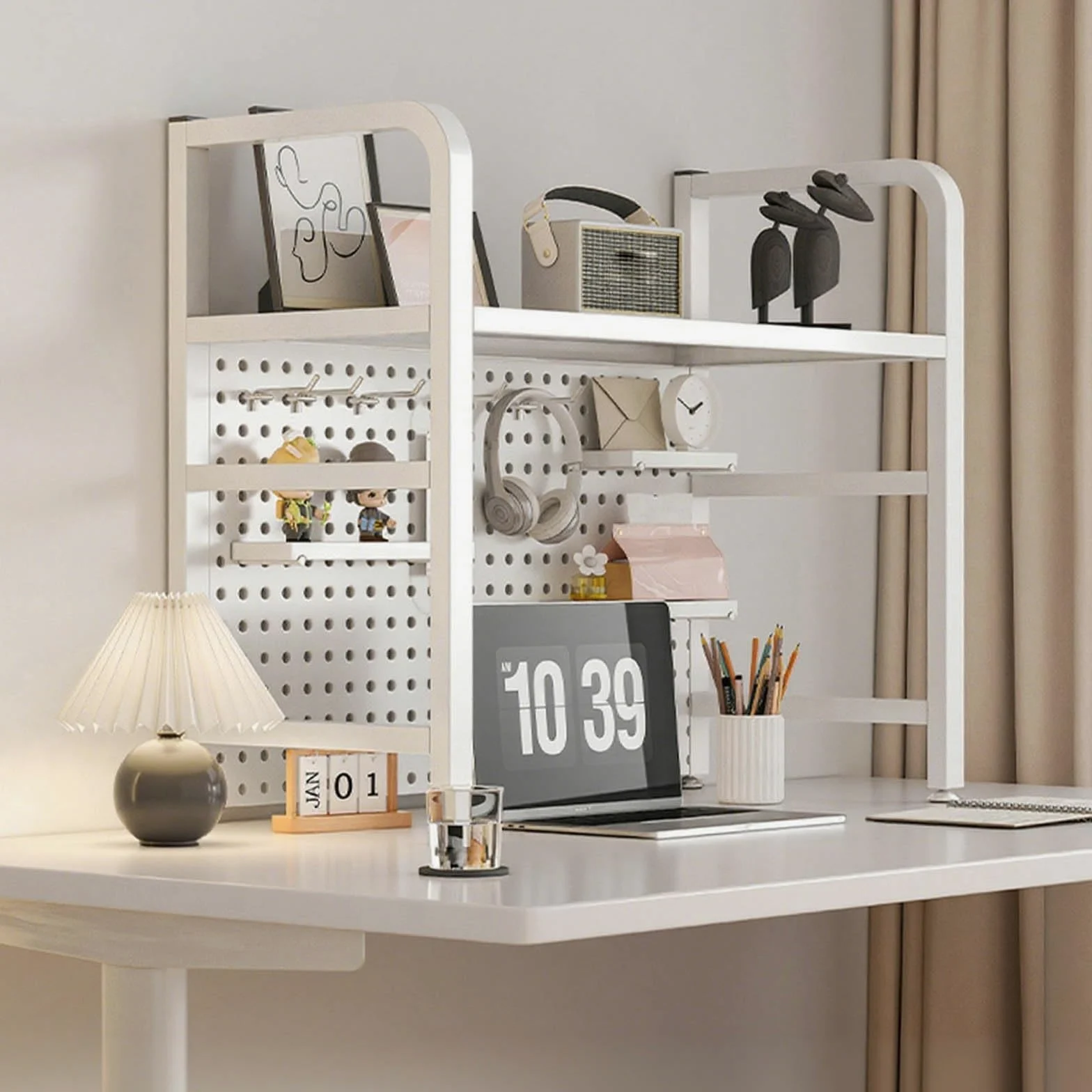 Libreria Da Scrivania Per Computer, Scaffale Da Scrivania Multifunzionale A 2 Strati, Scaffale Portaoggetti Da Scrivania, Adatto Per Casa, Ufficio, Dormitorio(A single layer white,95cm/37in)