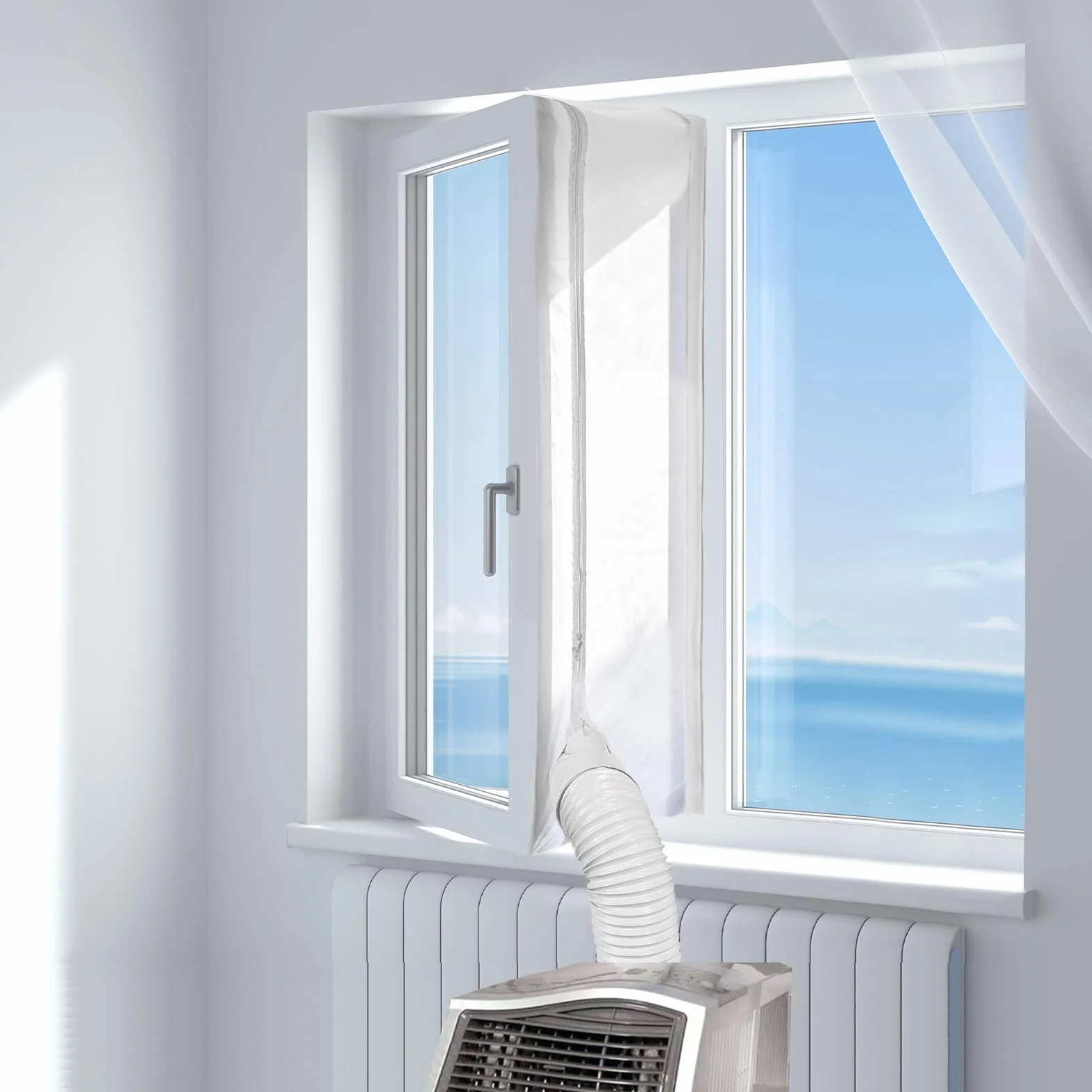 HOOMEE 400CM Guarnizione Universale per Finestre per Condizionatore Portatile, Asciugatrice – Per Tutti Climatizzatori Mobili, Facile da Montare – Con zip, Chiusura a Strappo