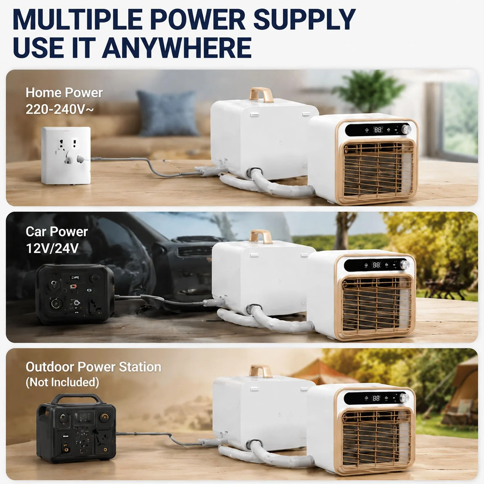Condizionatore Portatile Split da 6800 BTU, climatizzatore Mobile Compatto con unità Esterna, Portata d'Aria di 130 m³/h, Telecomando; Ideale per Campeggio, roulotte, casa e Ufficio.