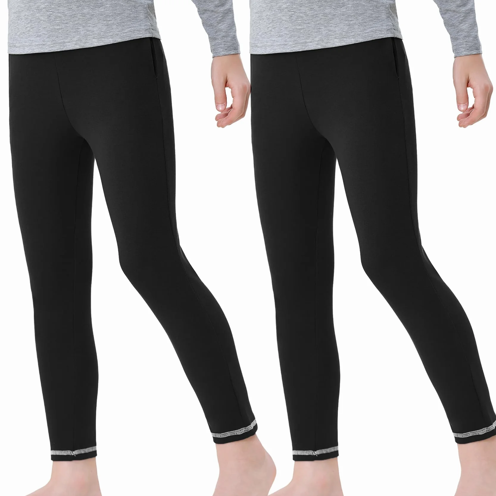 Terecey Pantaloni Termici Cotone Bambini e Ragazzi Termica Calcio Bambino Traspirante Pantalone Termico Bambina Tuta Termica Bambino Calcio Intimo Termico Invernale Nero+Nero S