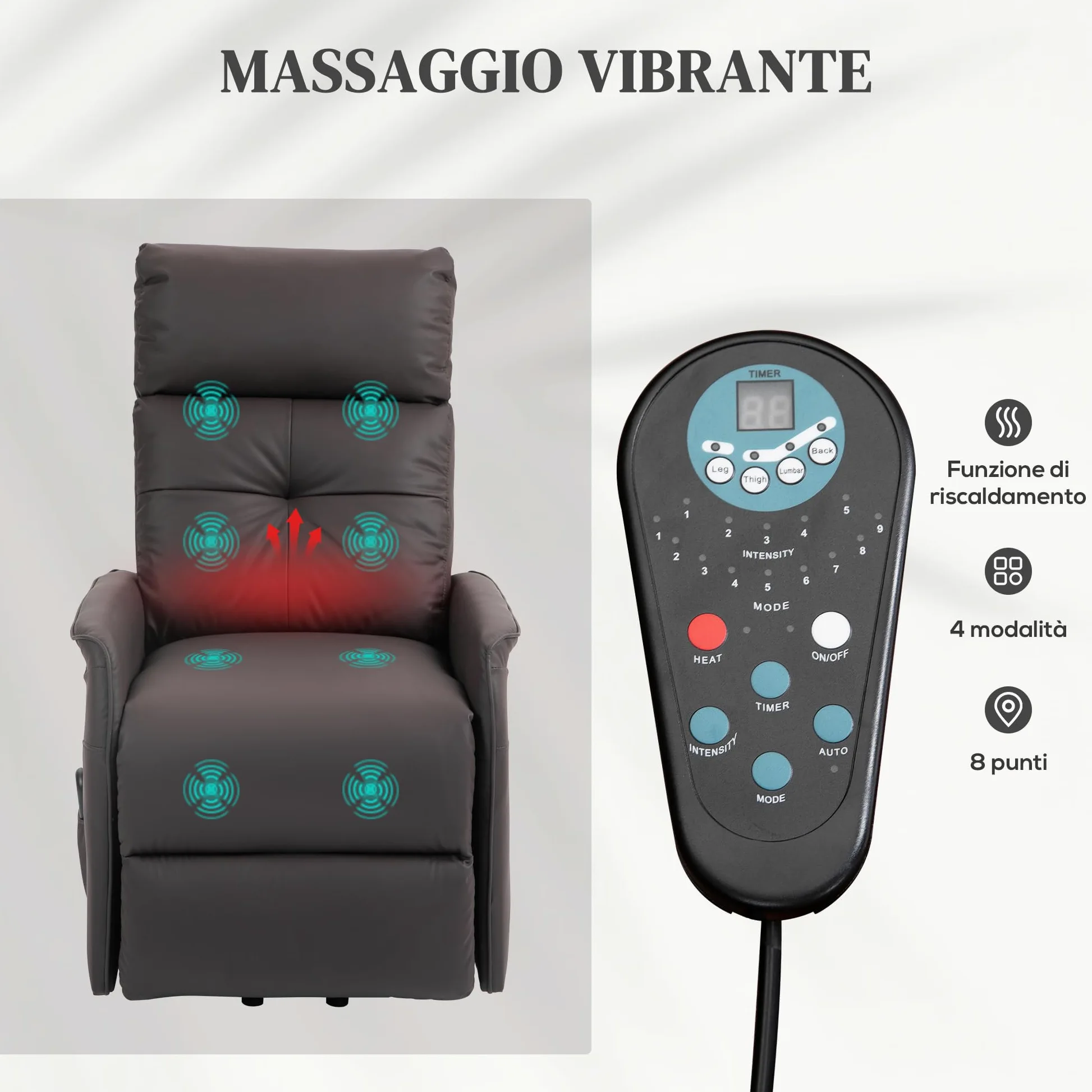 HOMCOM Poltrona Elettrica Alzapersona Reclinabile in Tessuto, Poltrona Relax Elettrica (Tessuto antigraffio (60% poliuretano, 40% poliestere), Marrone scuro, 67L x 89P x 102A cm)