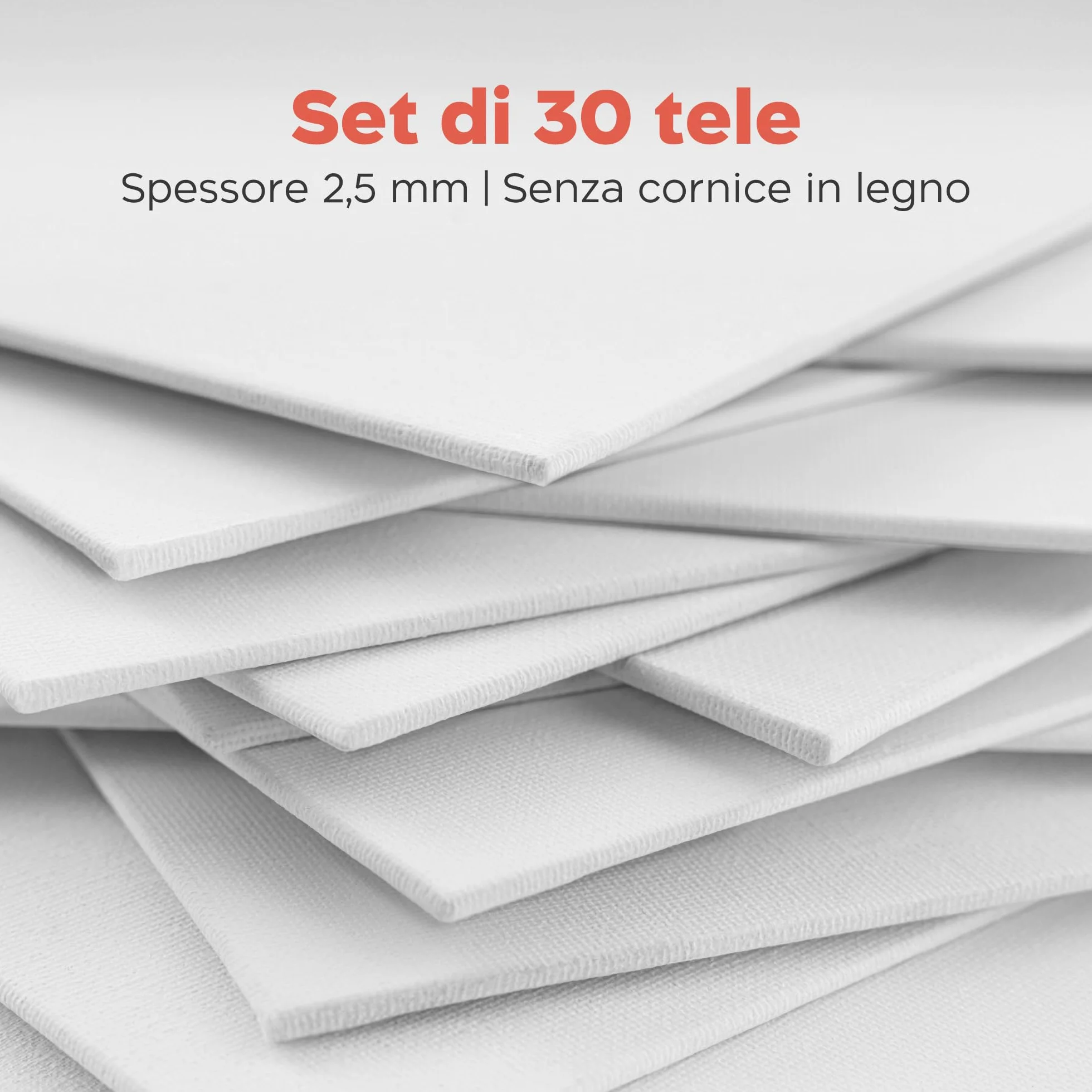 Zenacolor Tela per Dipingere 3 Dimensioni (Set da 30) - 280 g/m² 100% Cotone - Per Pittura Acrilica, a Olio, Tempera, Guazzo, ecc.