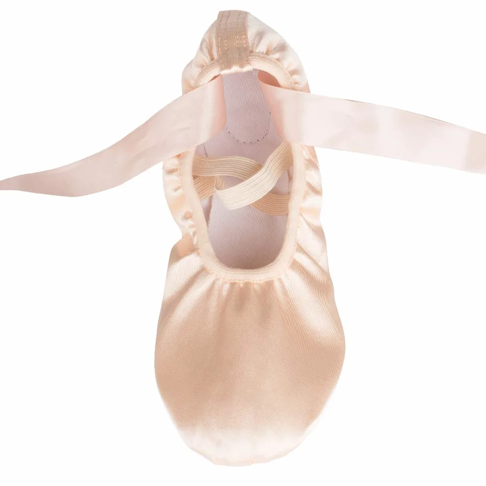 Scarpe da Danza Classica Raso con Nastro Suola Divisa in Pelle per Bambini e Adulti