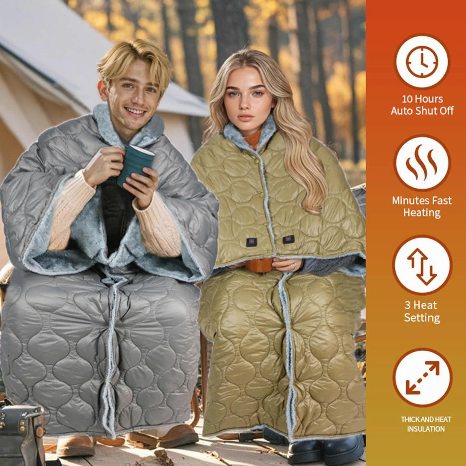 Grande 180x140cm Backpacking Coperta Elettrica USB Propulsiva 3 Configurazione Temperatura Surwarm Sicurezza Impermeabile Travel Addition USB Riscaldato Coperta per Backpacking