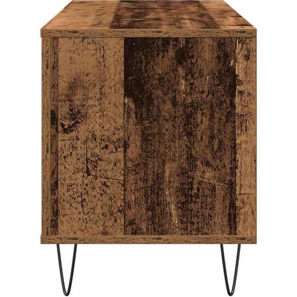 Armadio per dischi in legno anticato, 100 x 38 x 48 cm, con 6 ripiani e gambe in acciaio, per soggiorno, conservazione e ordine di vinile, CD, DVD, ricevitori, router