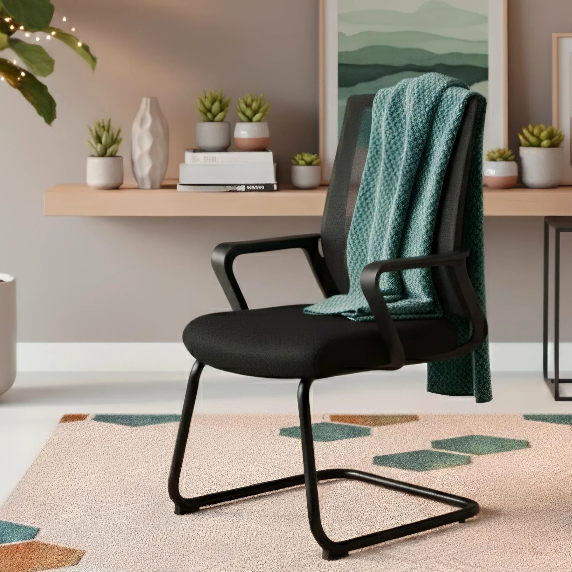 CLP Sedia Cantilever con braccioli Hanka, sedia da conferenza moderna con rivestimento in tessuto e schienale in mesh, telaio in metallo Colore:nero