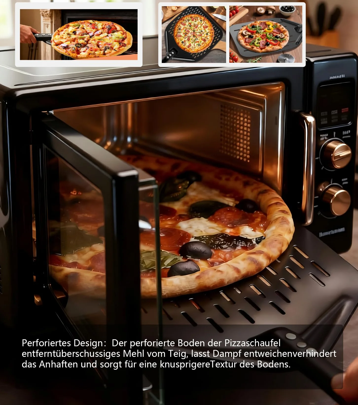 Pala perforata per pizza in alluminio anodizzato 7x12 pollici con impugnatura rimovibile