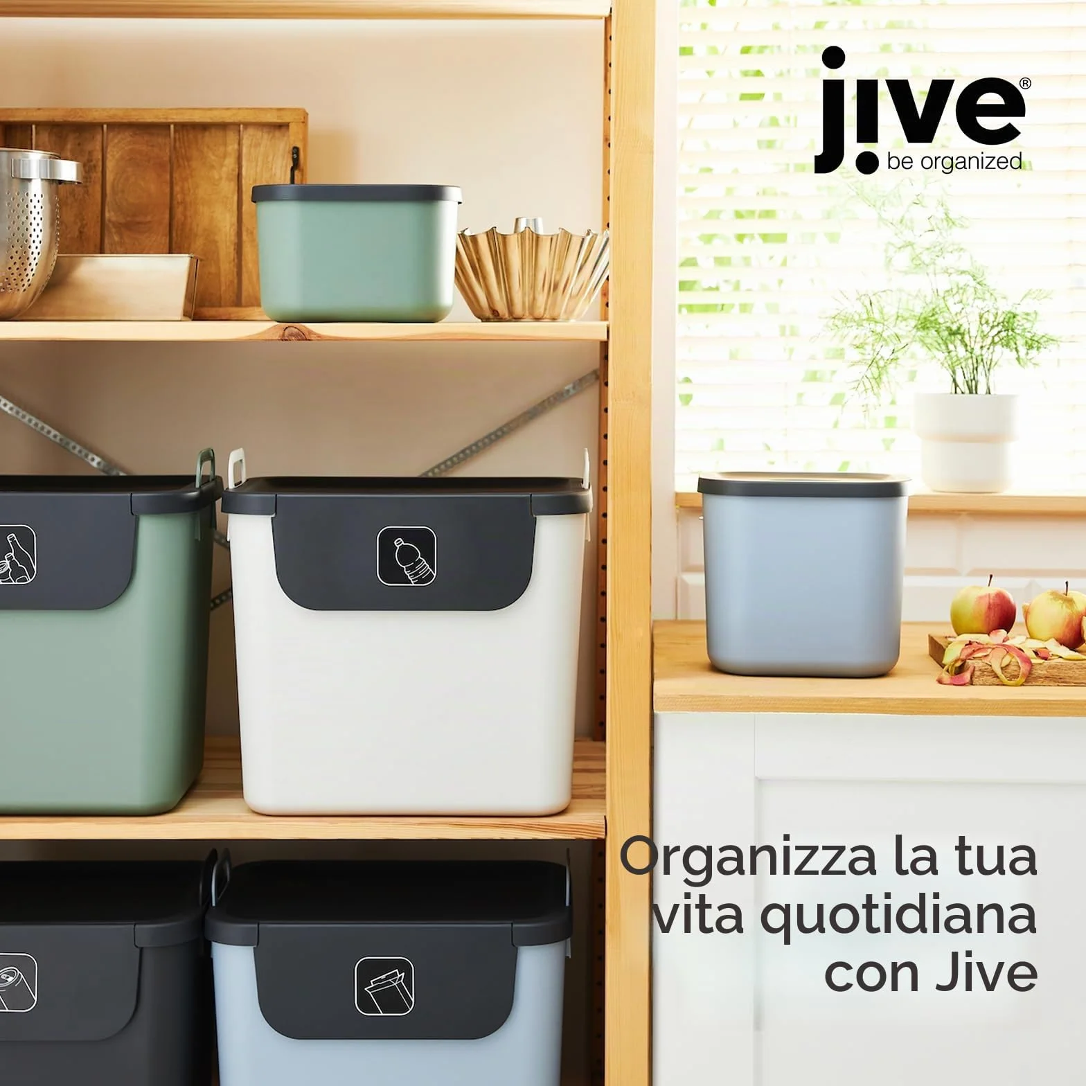 Jive Dekobox Set 3 Scatole Decorative Portaoggetti 5 l Plastica PP Riciclato Nero 26.5 x 18.5 x 13.5 cm