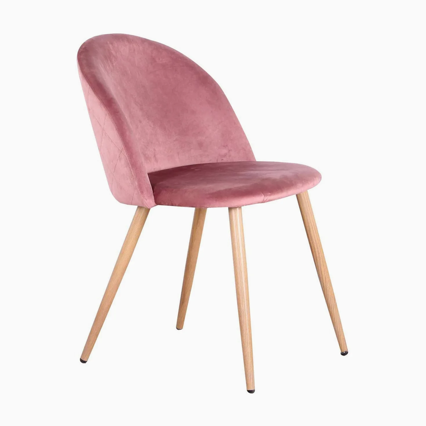 Set di 4 Sedie Imbottite per Sala da Pranzo, con Schienale in Morbido Velluto e Gambe Regolabili in Metallo, Colore: Rosa