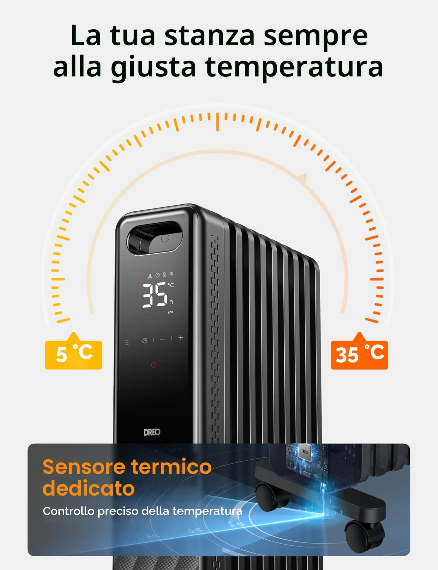 Dreo OH310 - Radiatore ad olio a risparmio energetico, 2000 W, con 9 nervature con telecomando, 3 livelli di riscaldamento, 4 modalità, timer 24 ore, protezione contro il surriscaldamento, radiatori,