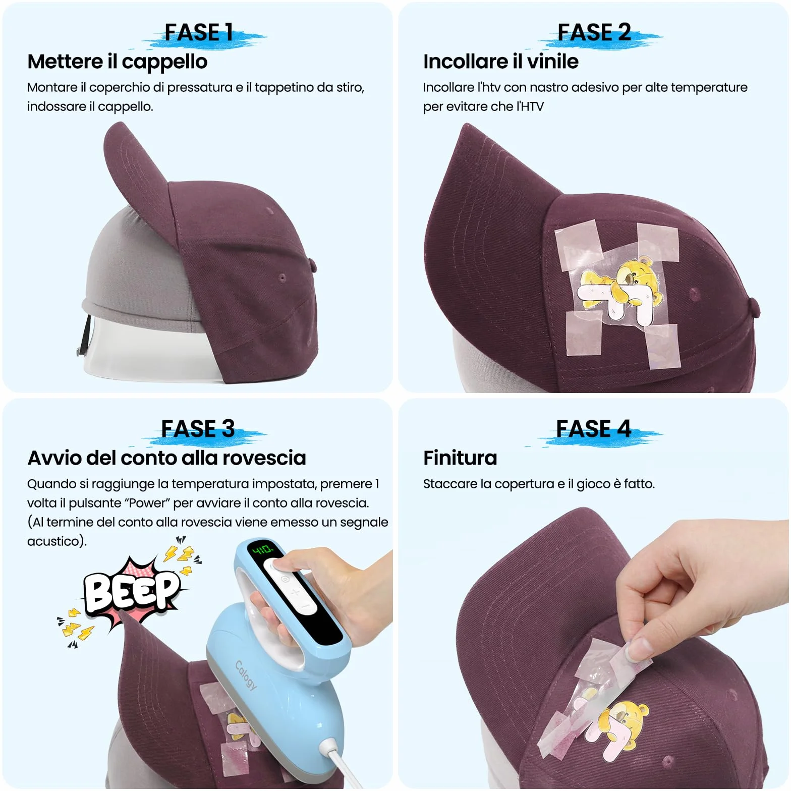 Calogy Mini Pressa a Caldo per Cappelli 210℃ Base Rotonda