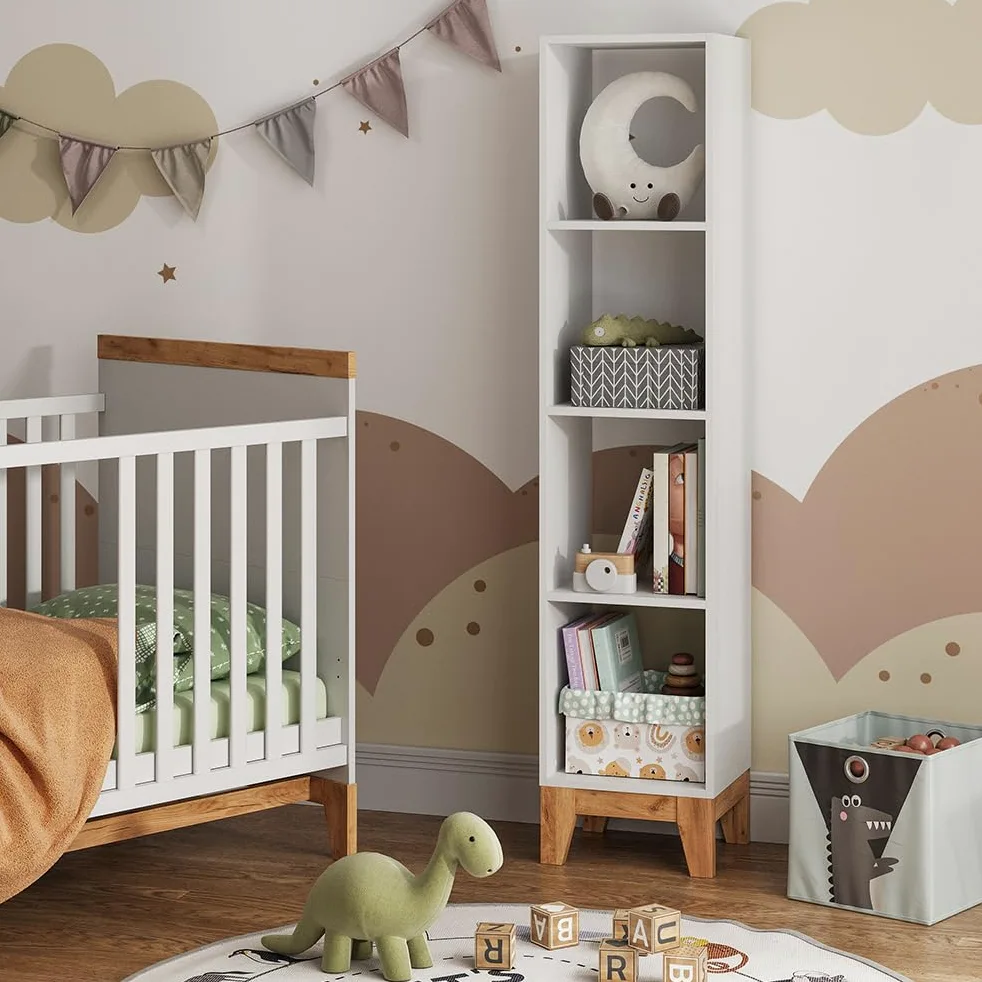 VitaliSpa Scaffale per bambini Malia, Bianco/Artisan, 35.2 x 159.5 cm, adatto per la conservazione di libri e giocattoli