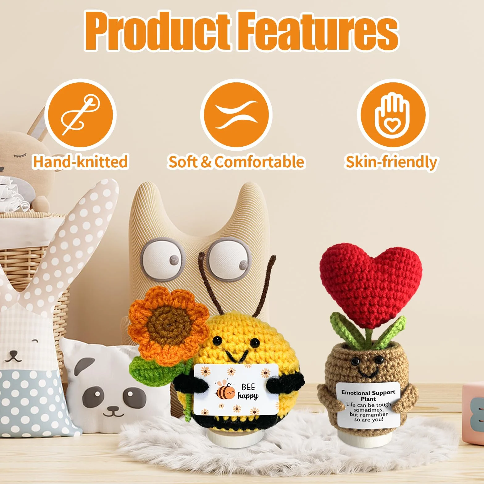 KATIMI 2 Pezzi Pocket Hug Bee Regali Fortunati, Pianta di Supporto Emotivo, Ape Positiva, Regalo D'amore Rosso Positivo con Base in Legno, Regalo di Incoraggiamento per le Amiche
