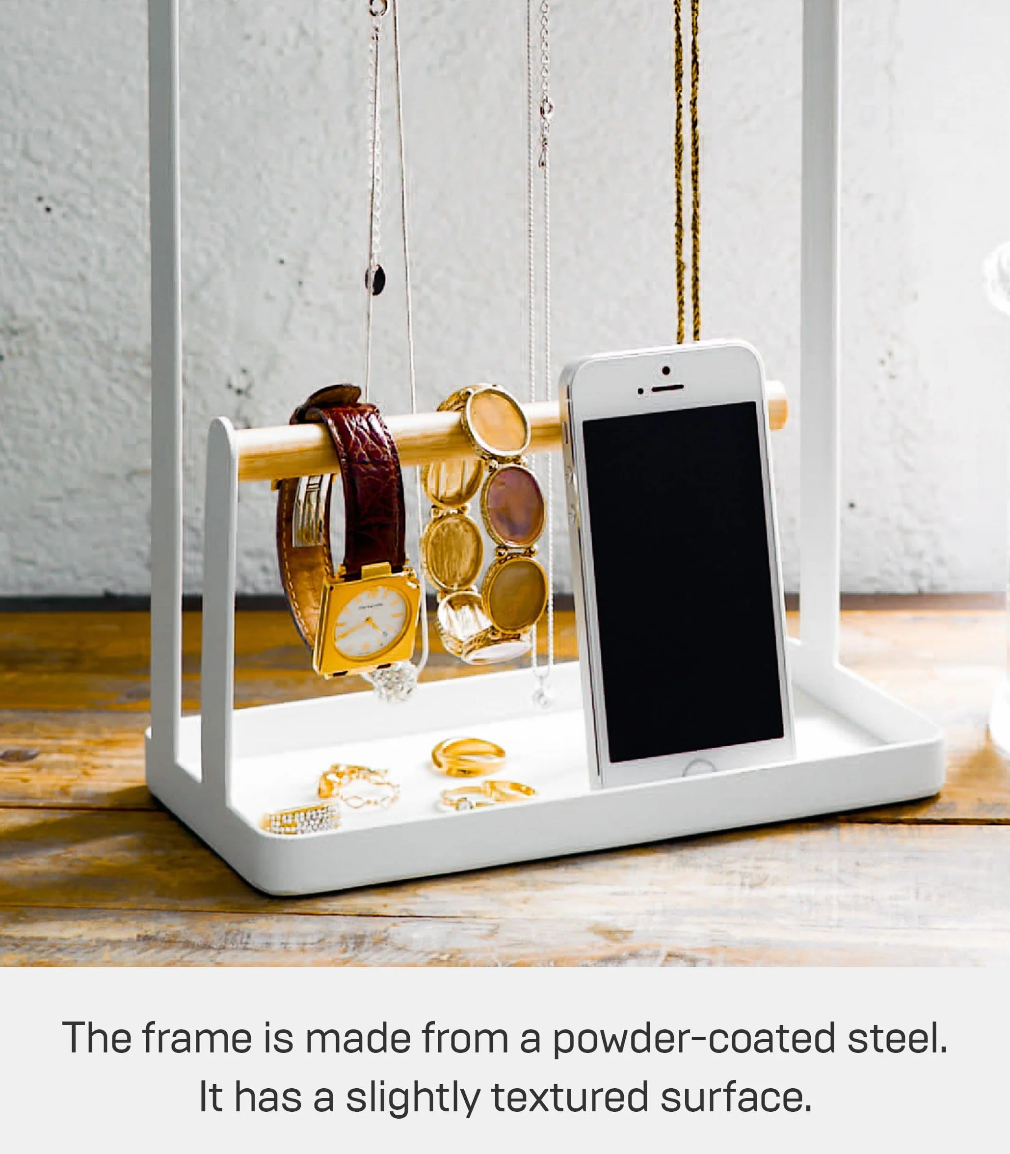 YAMAZAKI TOSCA Accessory Stand White Steel Wood 20 x 10.5 x 28.5 cm