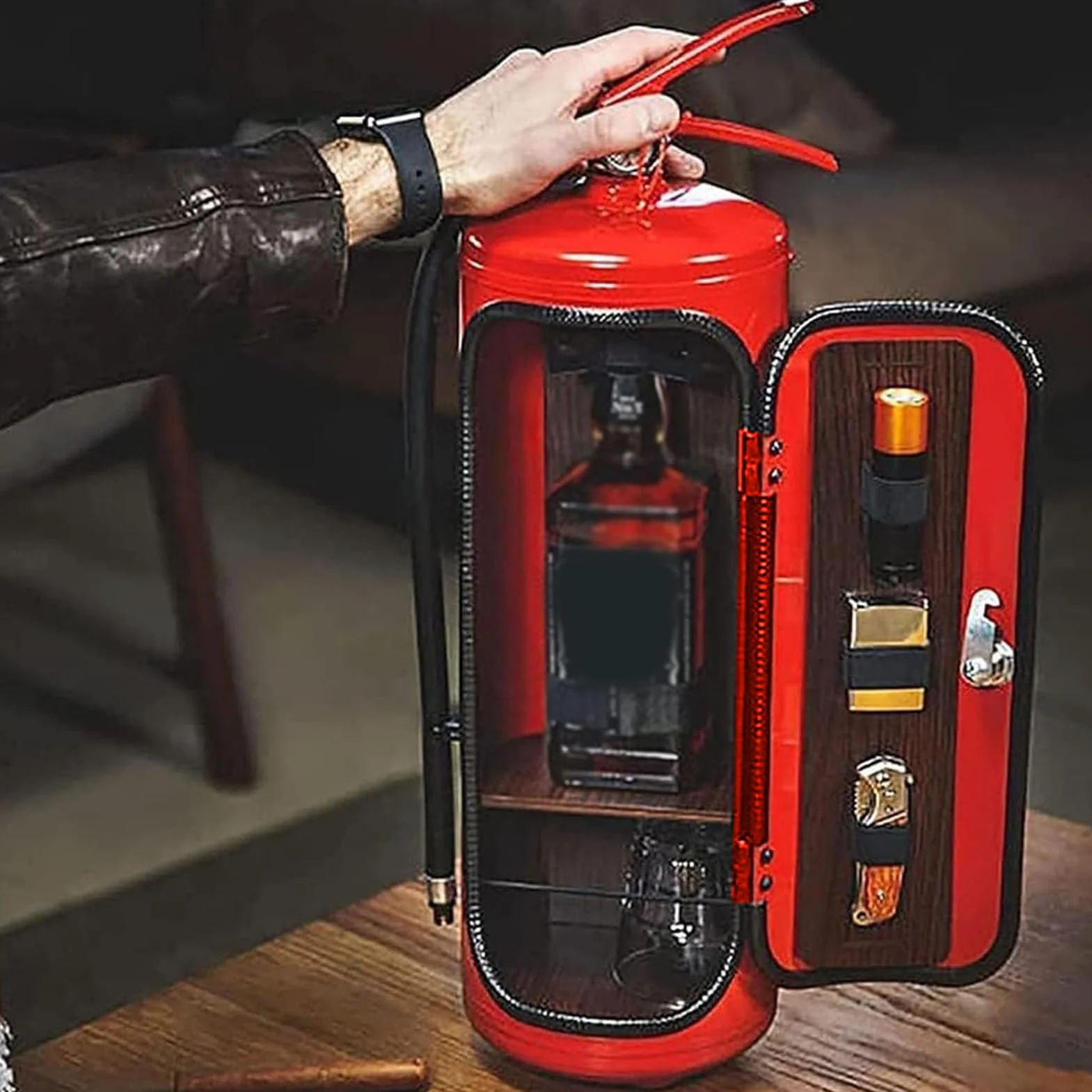Estintore, bar mobile, metallo, per gli amanti del whisky e dei pompieri, scatole di immagazzinaggio per vino Liquore, armadio da vino, decorazione per ufficio