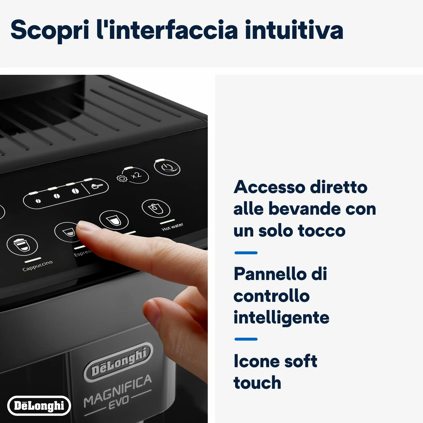 De'Longhi Magnifica Evo ECAM292.52.GB Macchina Automatica per Caffè in Chicchi, Macinacaffè Integrato, Pannello Comandi ad Icone, LatteCrema System con Caraffa Montalatte Automatica, 1450W, Nera