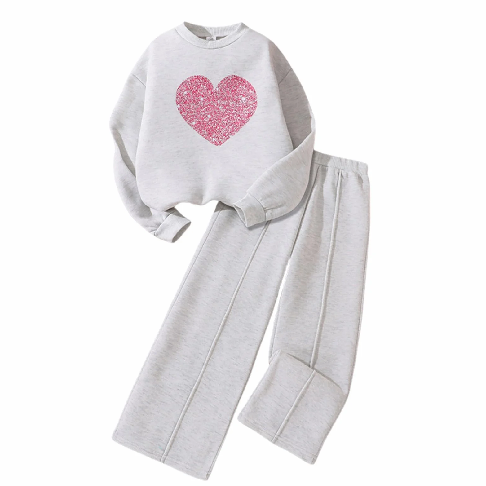 Kunyeah 2 pezzi felpa da ragazza con stampa a cuore pullover tuta in pile a maniche lunghe vestiti pantaloni set per età 8-12 anni
