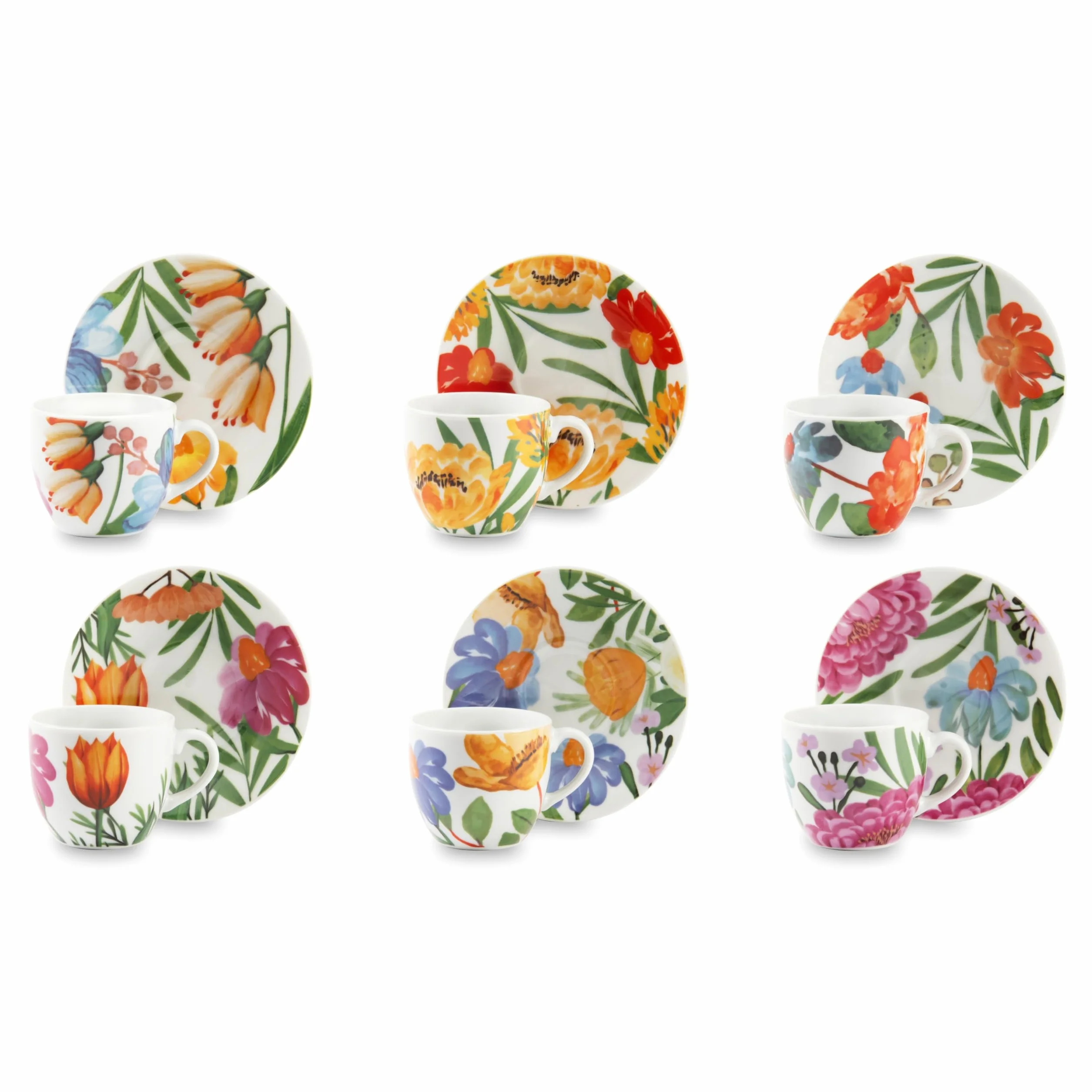 Excelsa Blooming Set 6 Tazzine da Caffè Porcellana 70 ml Multicolore
