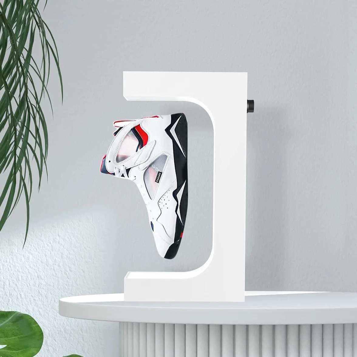 Levitazione Scarpe Display Magnetico Sneaker Stand LED Luce Rotante Galleggiante Holder Rack Bianco