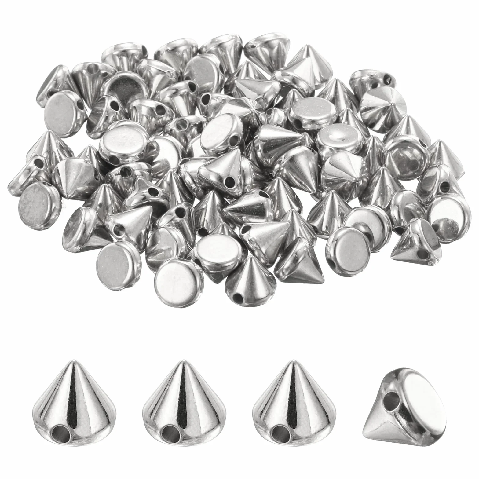 M METERXITY 100 Pezzi Borchie coniche 6x6 mm in plastica con Dorso Piatto, Stile Punk, Argento