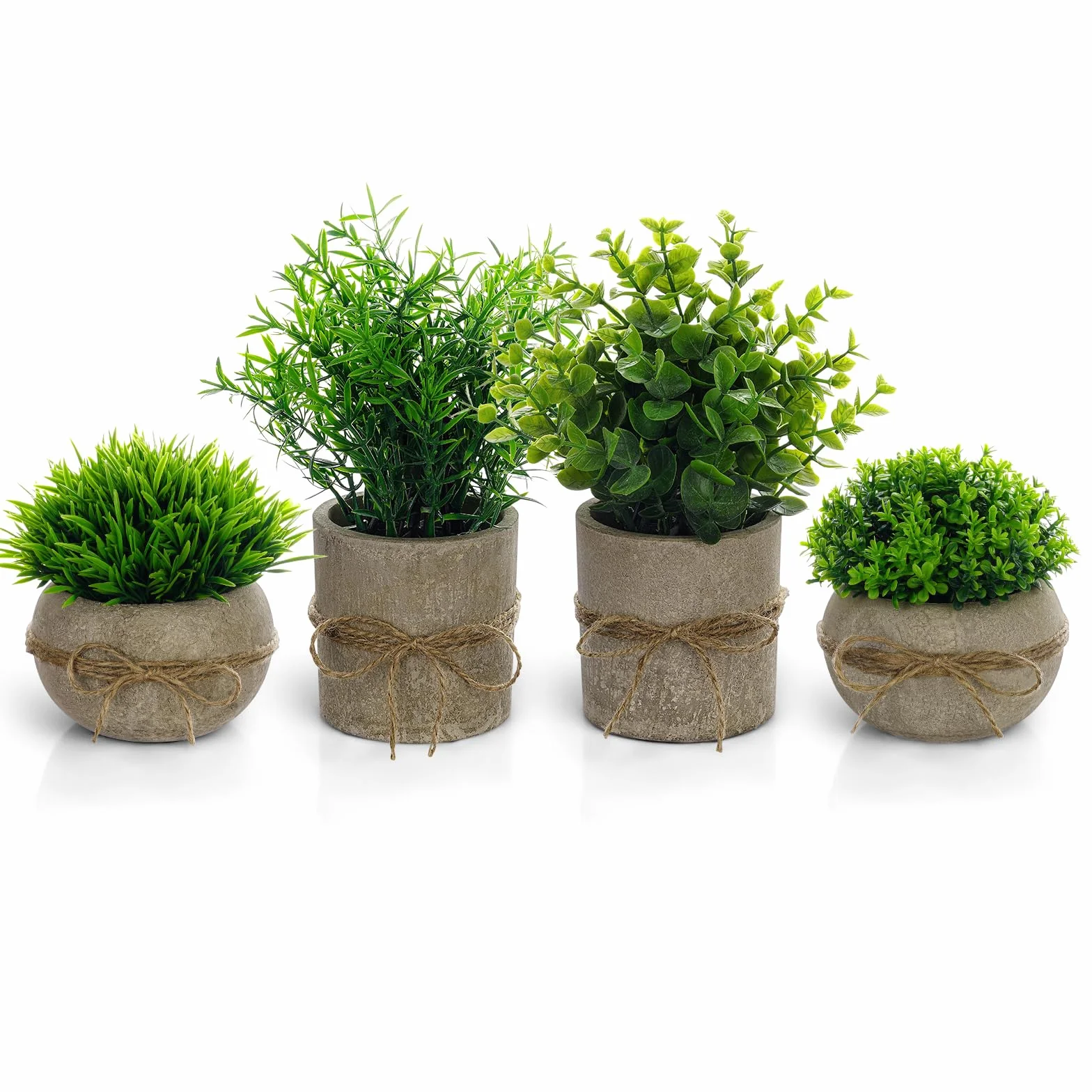 Mini Piante Artificiali di Eucalipto Verde Plastica 4 Pezzi in Vaso per Scrivania Camera Letto