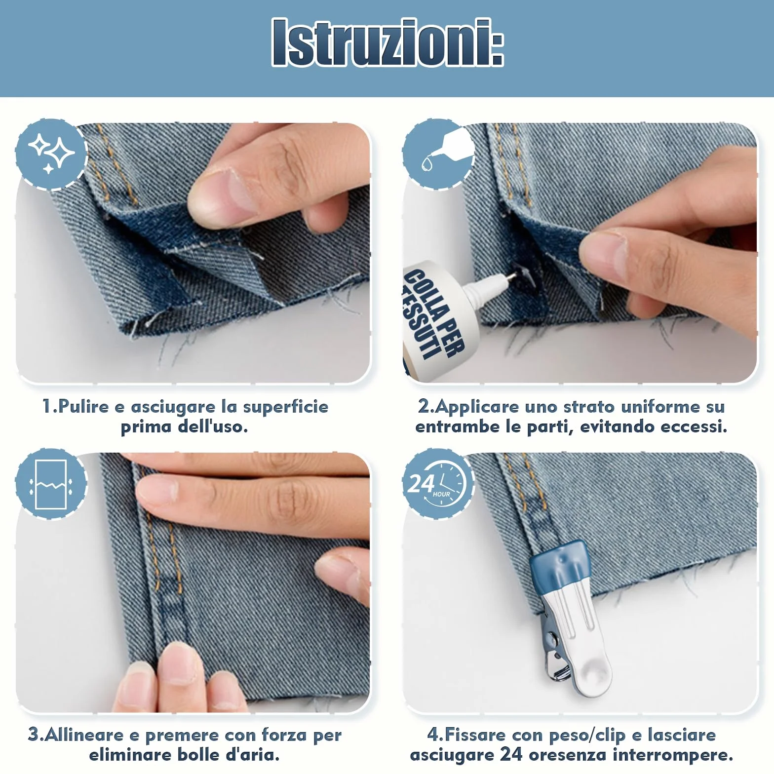 Colla per Tessuti Trasparente Impermeabile Resistente ai Lavaggi 60ml