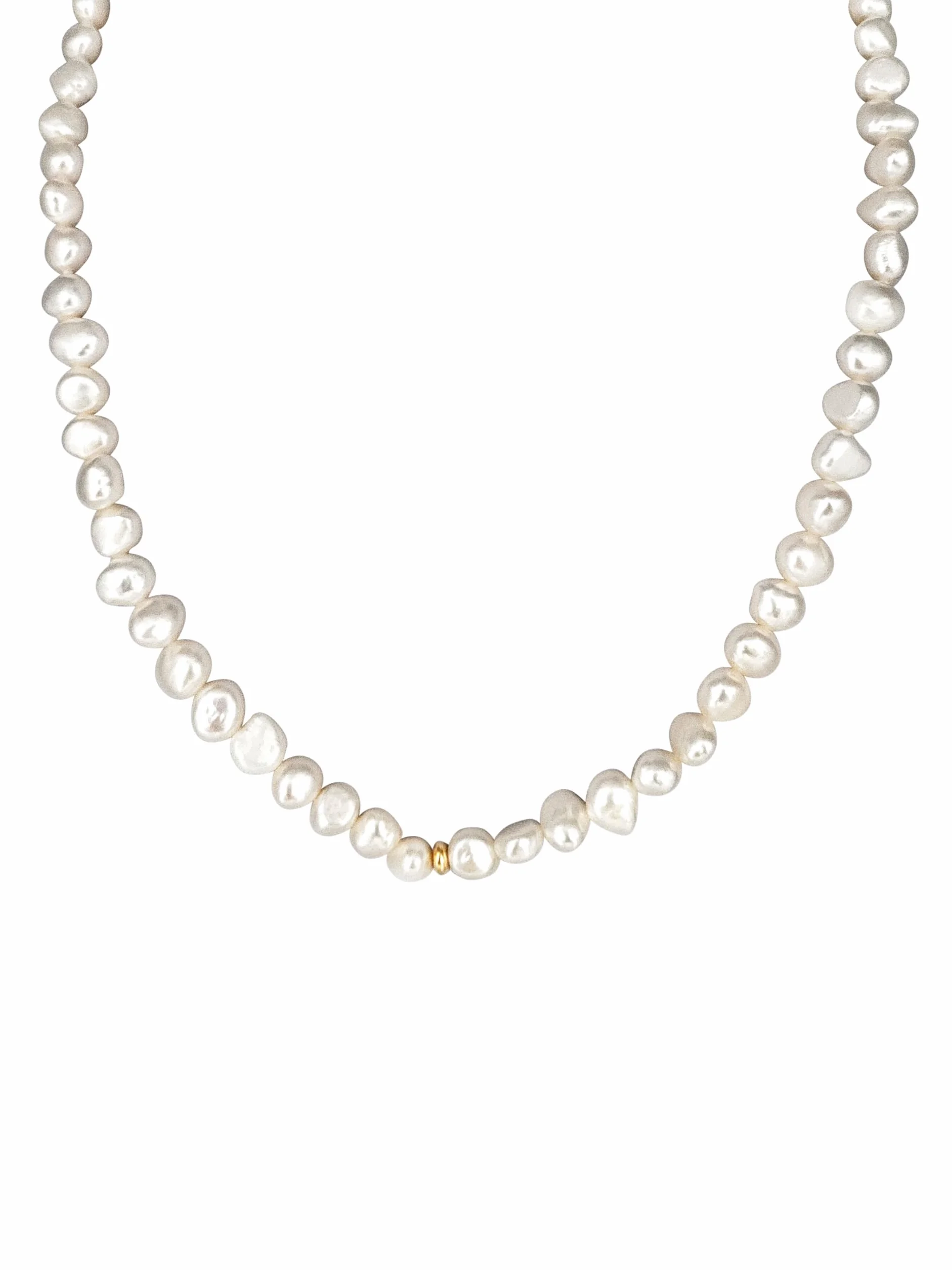 Collana con perle coltivate autentiche e Argento 925, con lucentezza alta e forma barocca con una lunghezza di 45 cm, 45 cm largo, Oro, Perla