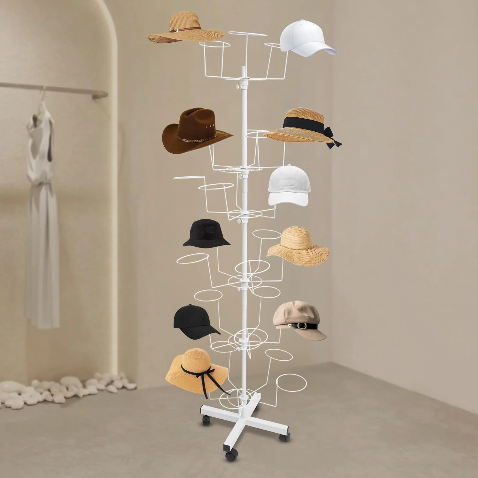 Supporto per cappelli in metallo girevole a 6 livelli con ruote 30 cappelli