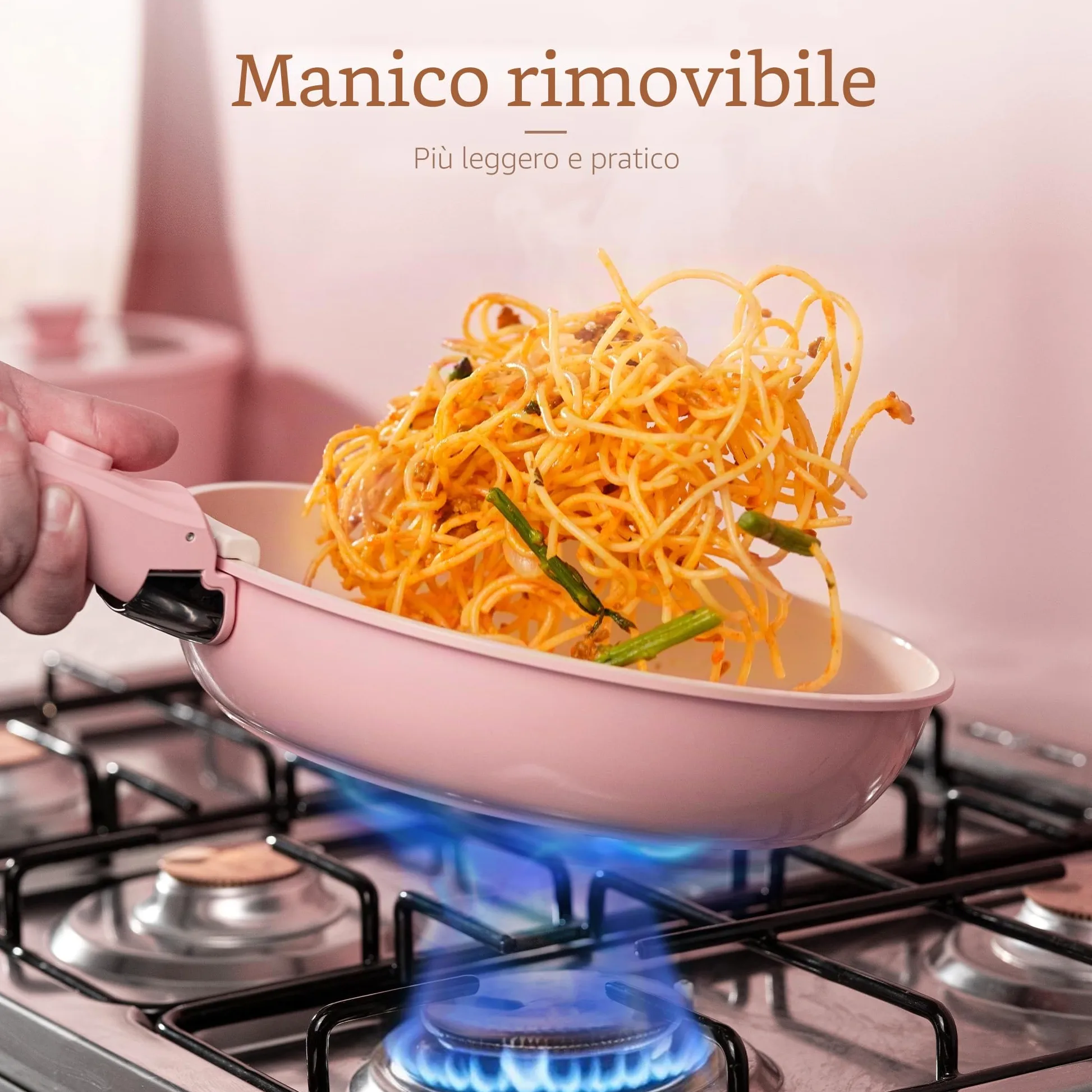 Astercook Set da 21 pentole e padelle antiaderenti, set di pentole in ceramica con manico staccabile, set da cucina per camper con manici rimovibili, adatto al forno, pronto per induzione, set