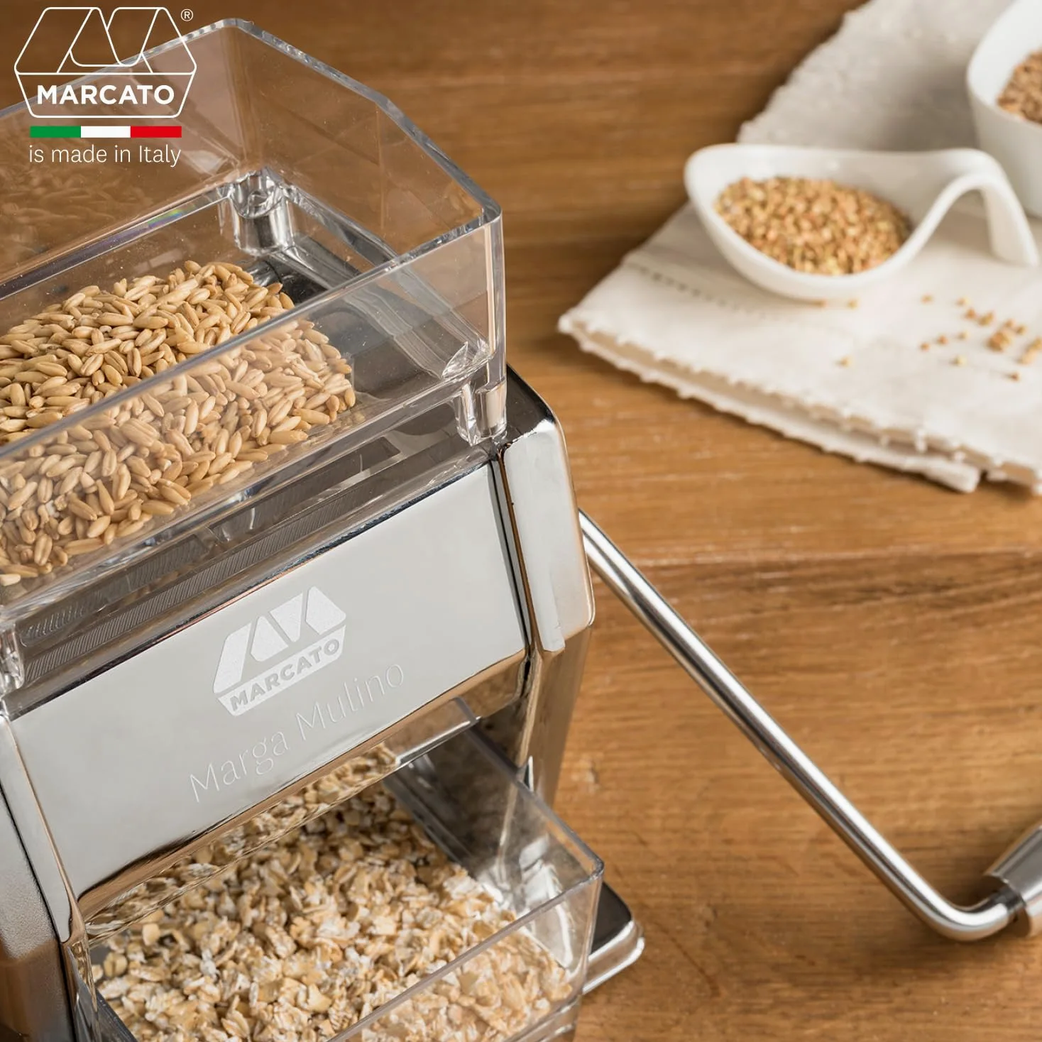 Marcato Mulino Macina Cereali, Acciaio e Alluminio, Argento, Linea Premium.