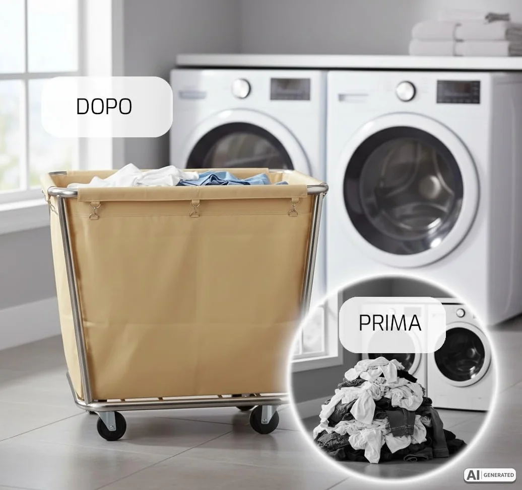 SARO AF 264 - Carrello portabiancheria, da 900 x 650 x 850 mm, con struttura in acciaio inox, sacco in cotone rimovibile, per circa 25 kg di biancheria