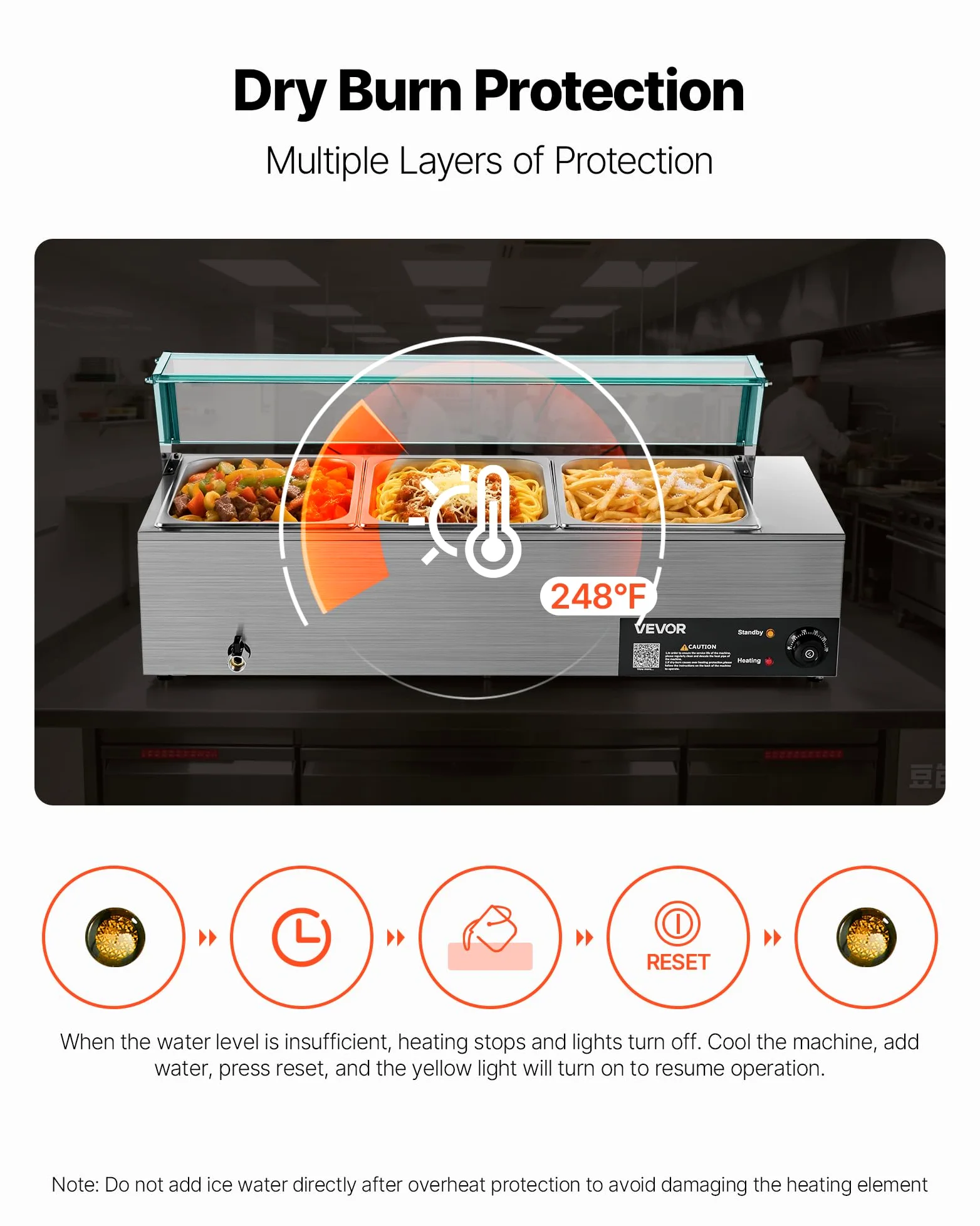VEVOR Scaldavivande Commerciale Buffet 3 Contenitori da Dimensioni 1/2, Contenitore Scaldavivande Elettrico in Acciaio Inox da 1,5 kW con Coperchio in Vetro e Mestolo per Zuppa, per Catering, Feste