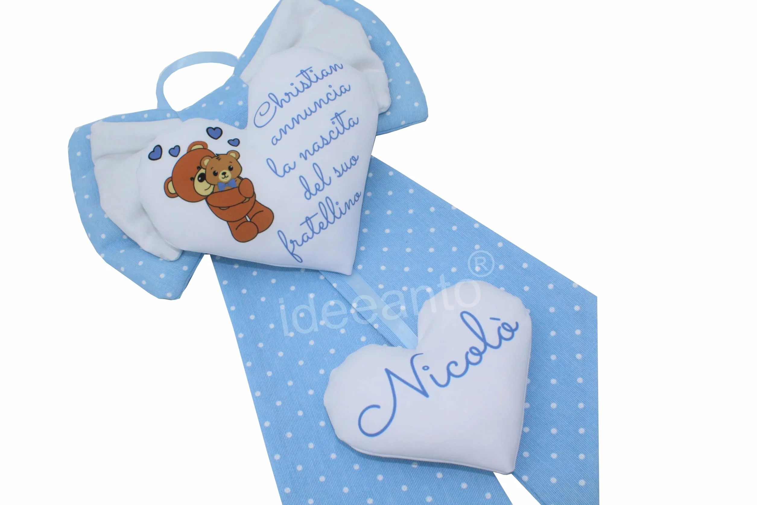 Fiocco nascita personalizzato con nome e frase Made in Italy ideeanto