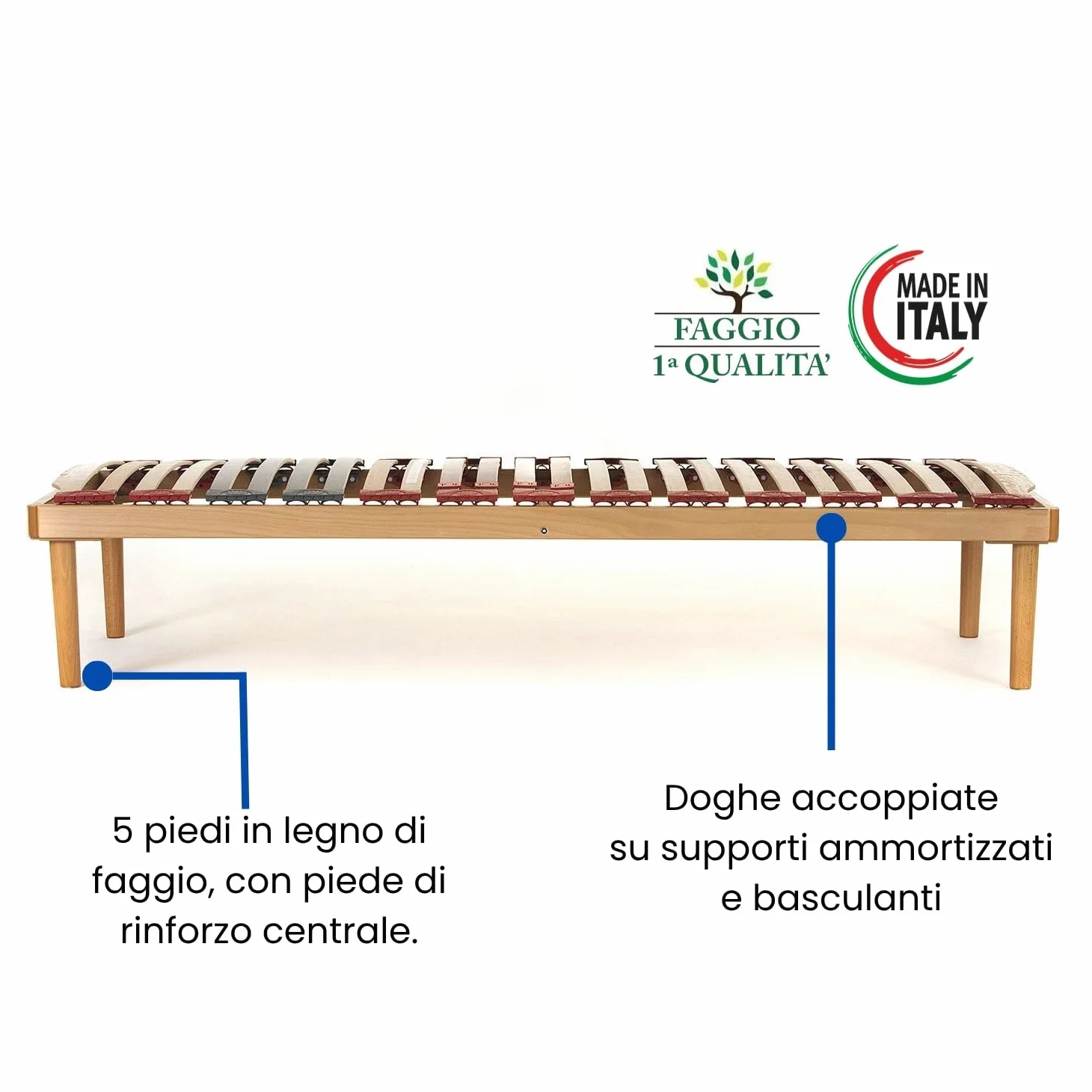 Materassimemory.eu Rete Matrimoniale modello Dynamic misura 160x200 in legno di faggio con doghe ammortizzate e basculanti e regolatori di rigidità zona lombare