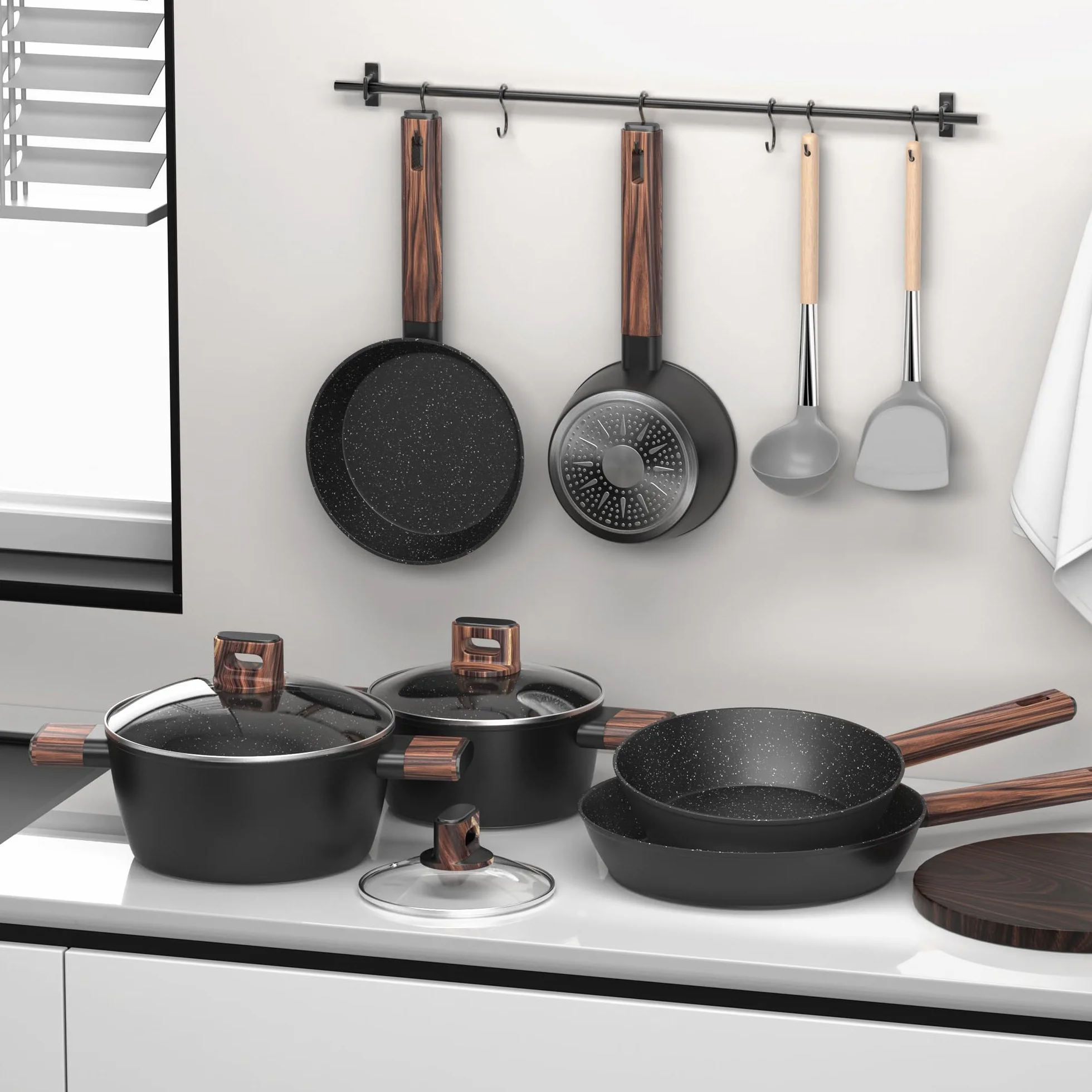 Topbooc Set Pentole Induzione 11 Pezzi Antiaderenti 20/28cm 24cm 16/20/24cm Senza PFOA PFOS