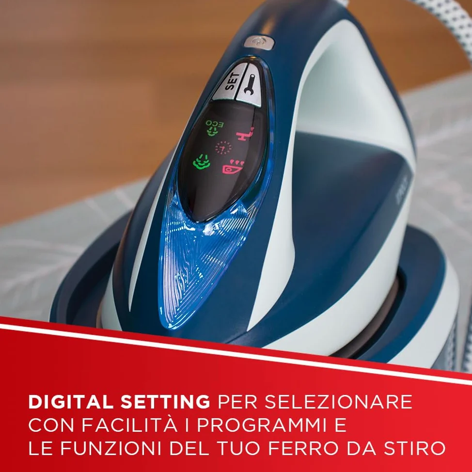 Polti Vaporella Express VE30.10, Ferro da Stiro Generatore di Vapore, Pressione Pompa fino a 8 Bar, Potenza 2200 W, Funzione Eco, Tecnologia One Temperature, Digital Setting, Blu e Bianco