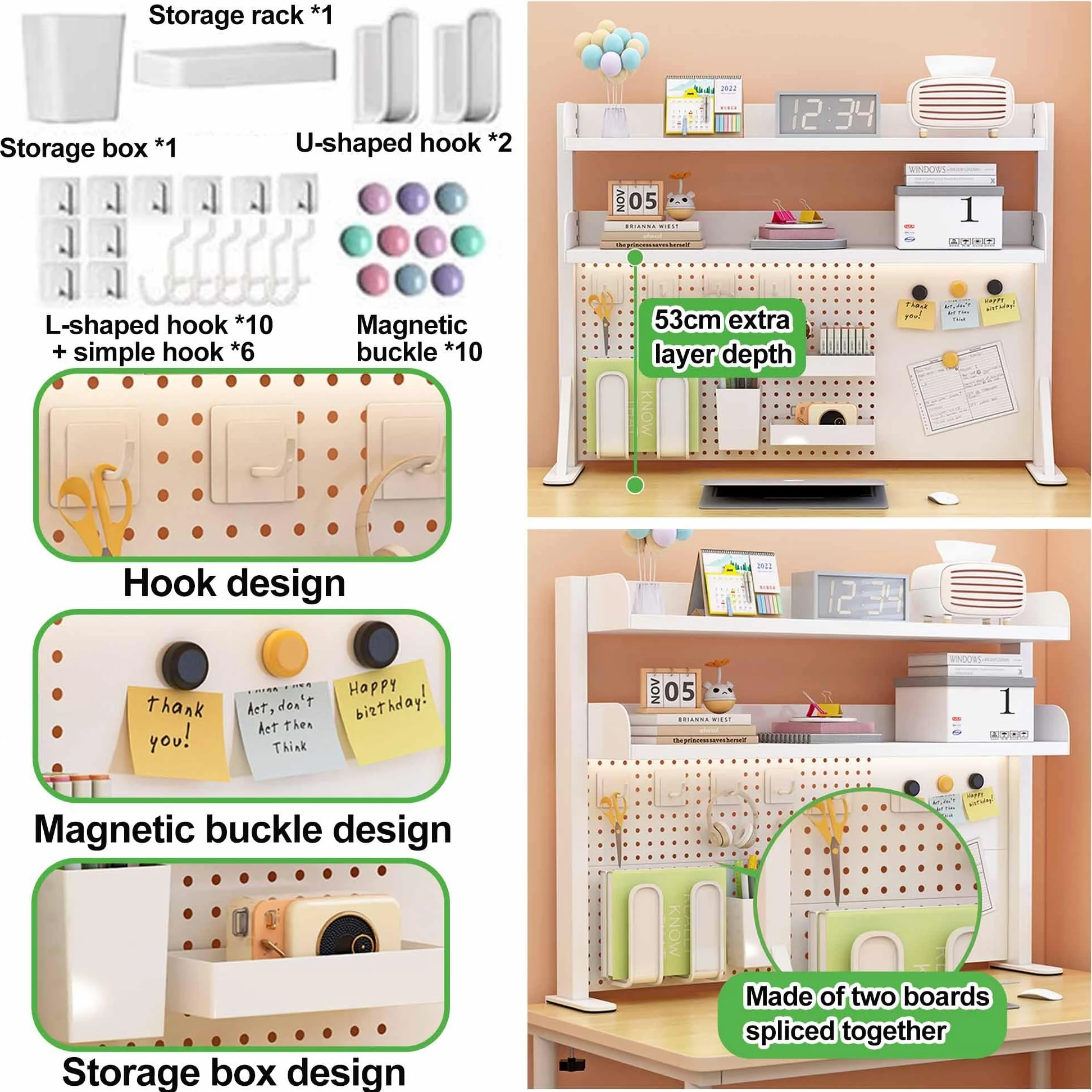 Scaffale da scrivania per dormitorio, libreria, espositore per riporre oggetti da scrivania, con morsetto, organizer per scrivania, per ufficio domestico e scrivanie per computer(60x20x38cm)