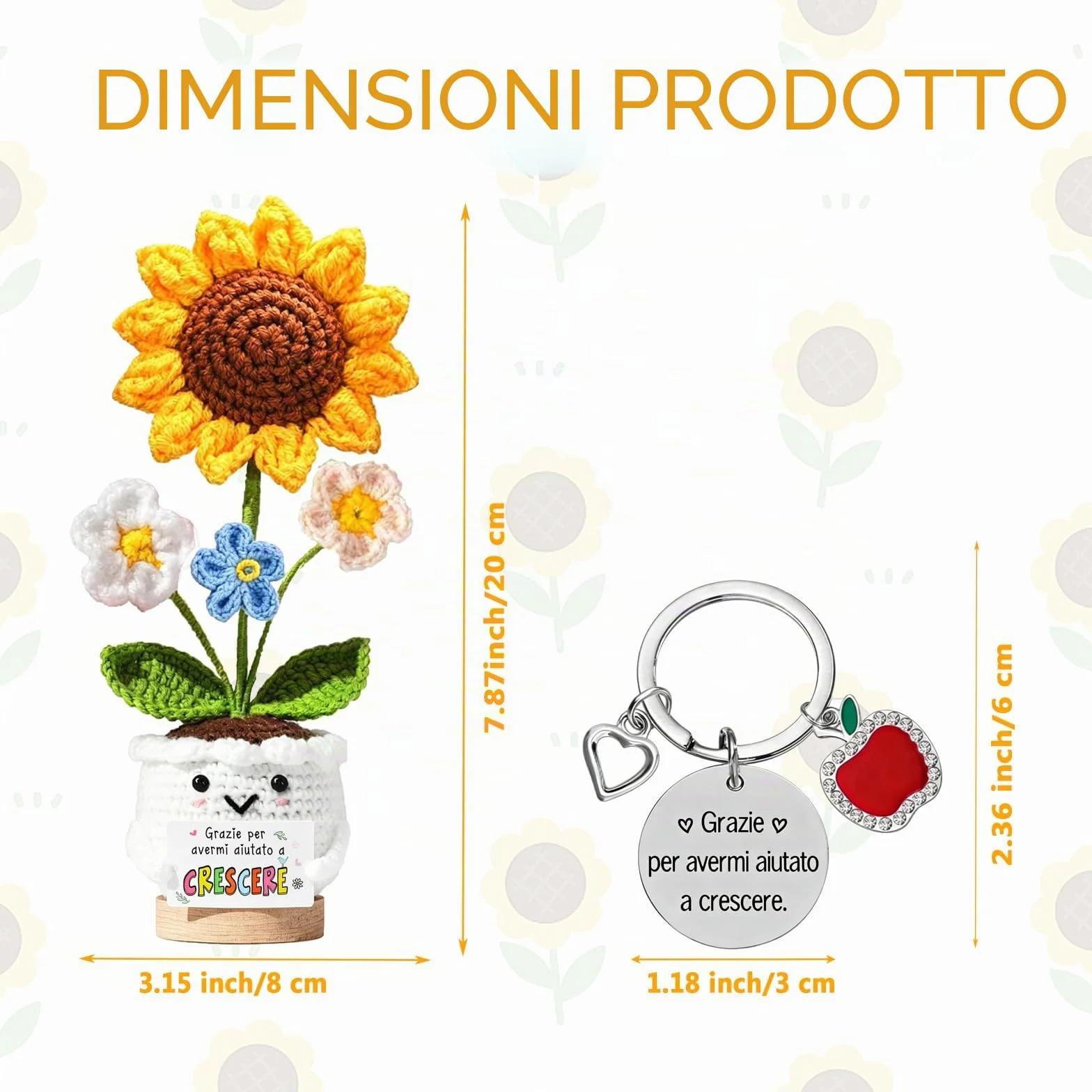 Regalo Maestra Fine Anno – 2 Girasoli all'Uncinetto con Vaso, Set Regalo Doppio Fatto a Mano