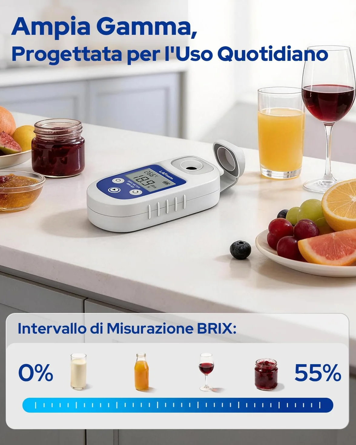 Rifrattometro Digitale 0-55% ±0,2% BM101 Brix con ATC IP65