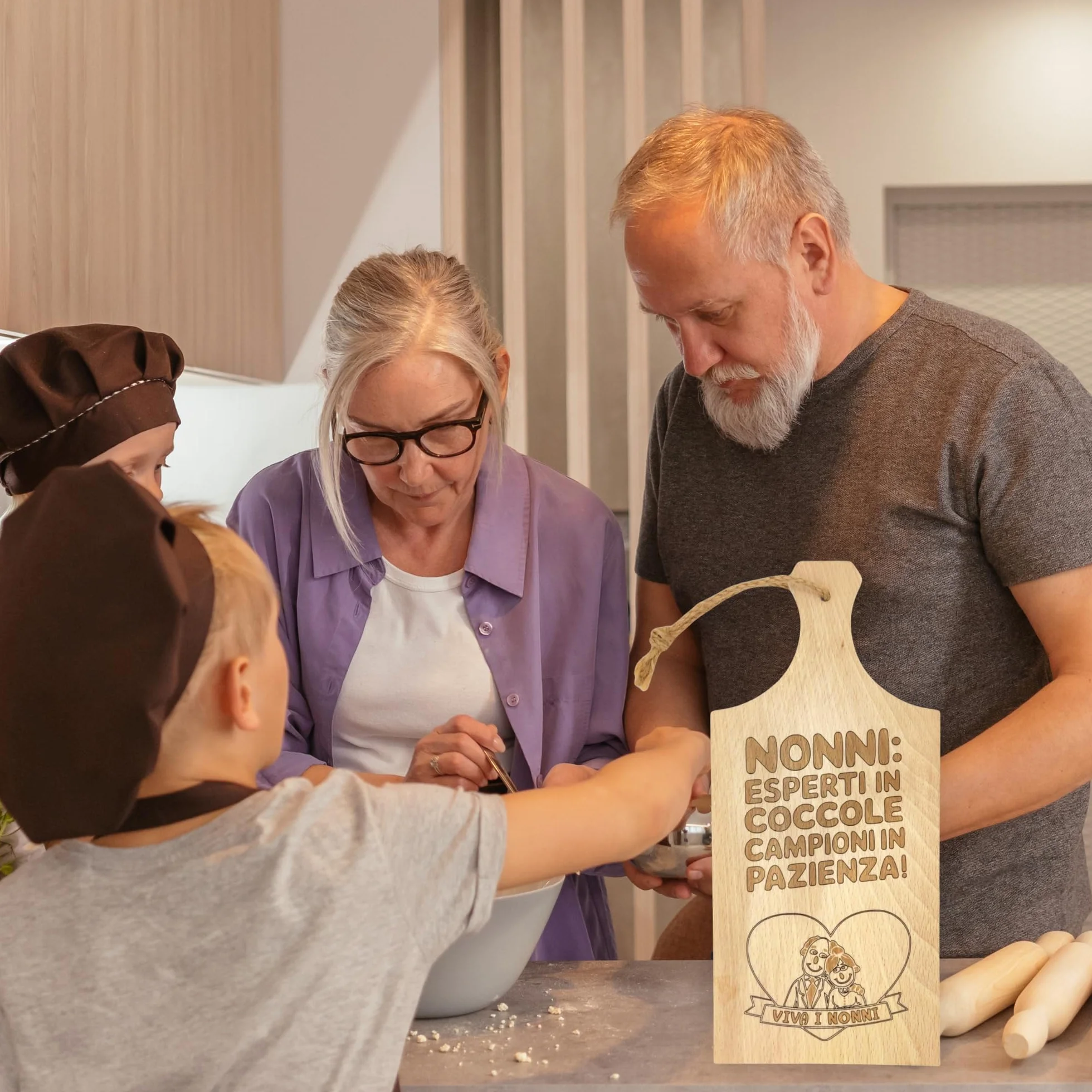 Tagliere Artigianale in Legno di Faggio 30x14 cm con Incisione Laser per Nonni