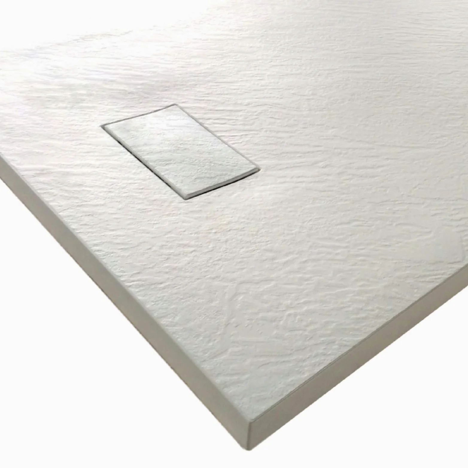 Piatto Doccia H.2,6 cm In Vetro-resina SMC Effetto Pietra Stone Ardesia Piletta Doccia Inclusa (80x140 h 2.6cm, Bianco)