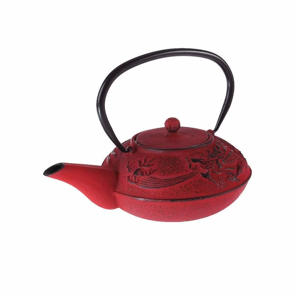 Lachineuse Set da tè in ghisa con drago cinese 1 teiera 4 tazze filtro infusore 0,8 l Rosso