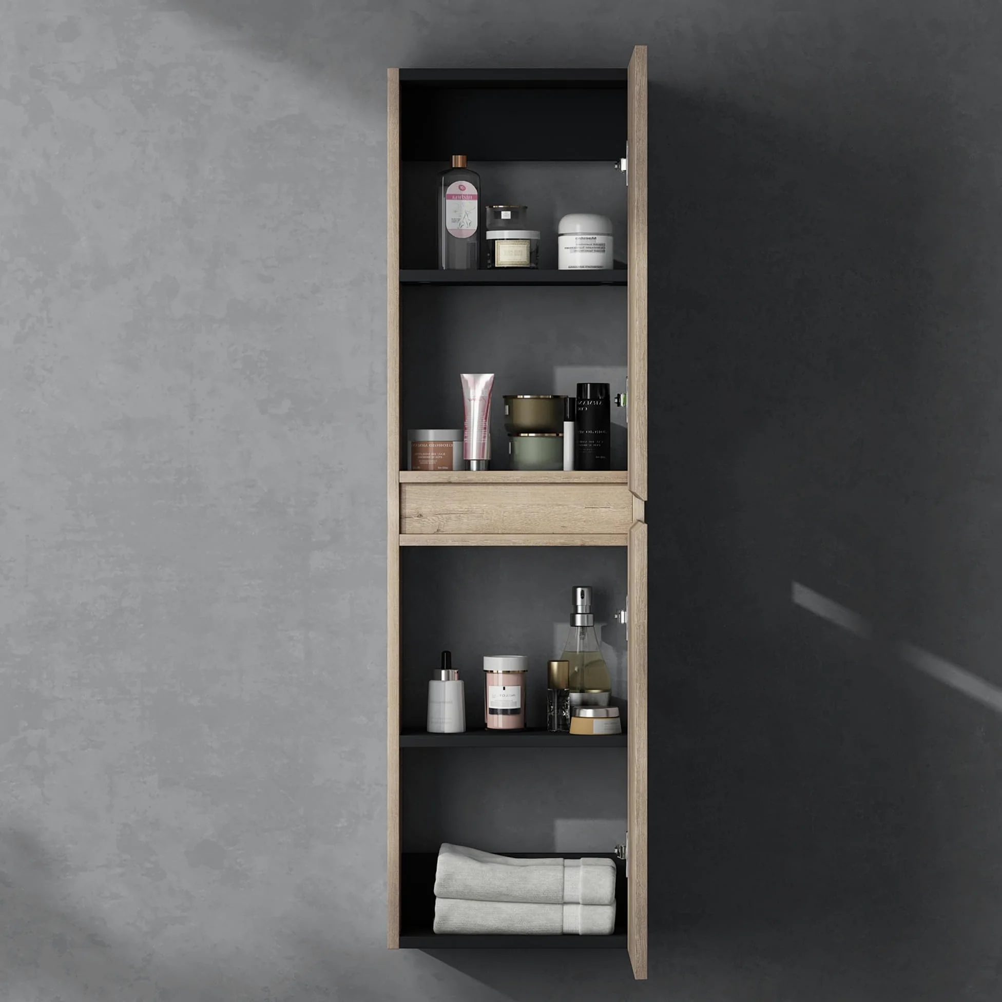 doporro Armadio Colonna Bagno 35x20x120cm, Mobile Bagno Alto Multiuso con 2 Ante e 4 Vani, Rovere chiaro, Verona