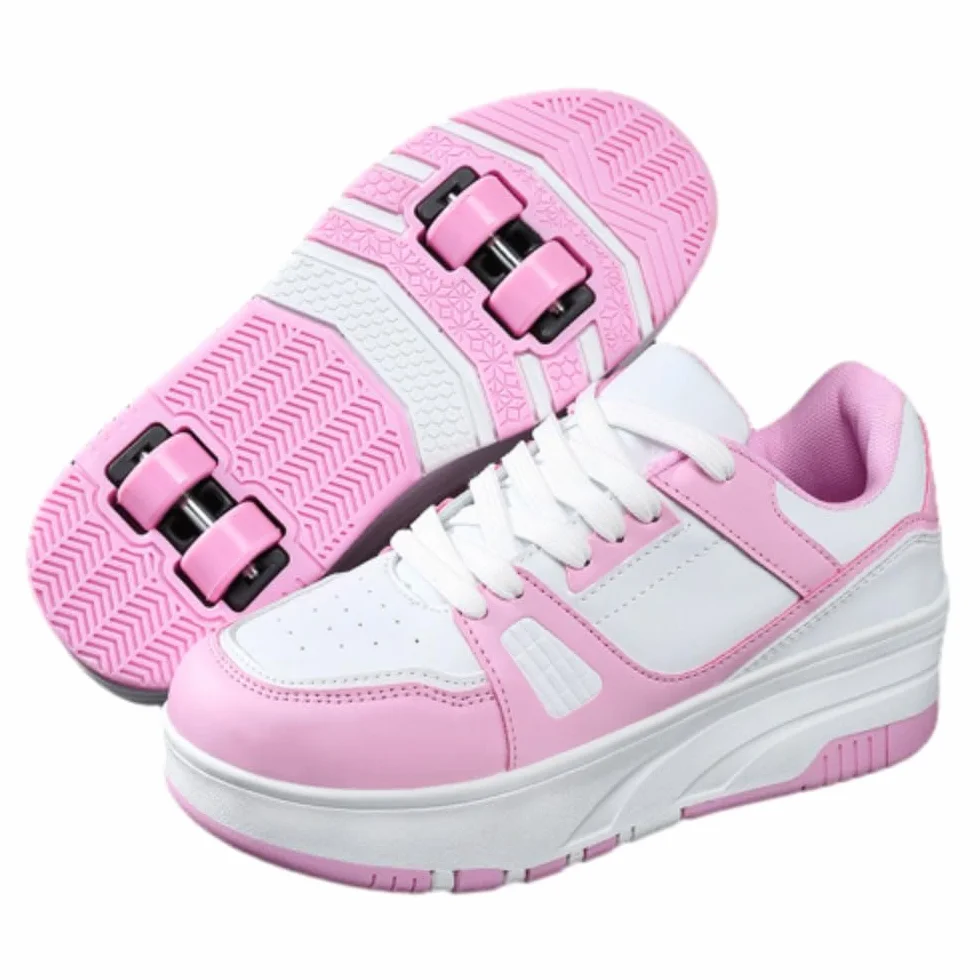 ENEN Scarpe con Rotelle Bambina Sportive Skateboard 4 Ruote Sneakers Outdoor Multisport Bianco Rosa Nero