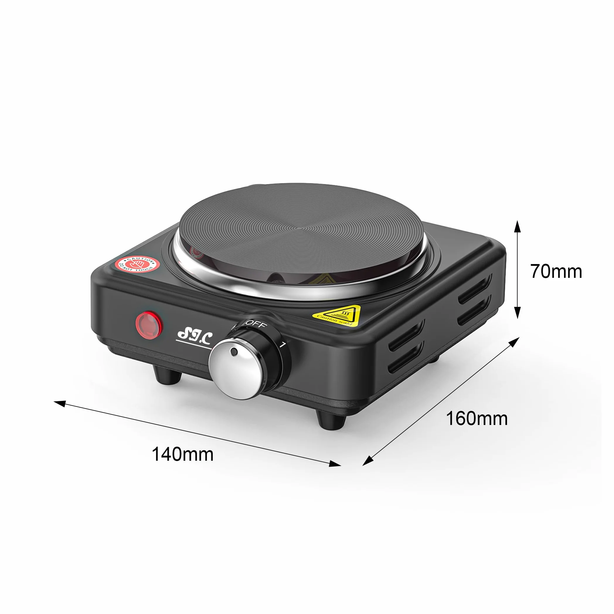 SIC Fornello elettrico portatile a una piastra, piano cottura portatile, in ghisa, temperatura regolabile. Per campeggio,viaggio, cucina all'aperto (Nero, 500W)