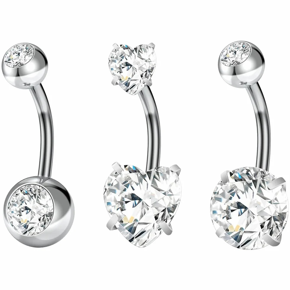 Aucuu Piercing Ombelico 14G Acciaio Chirurgico 1.6mm Sterile Banana Curved Barbell Cristallo Palla Gioielli Pancia Donne 12mm